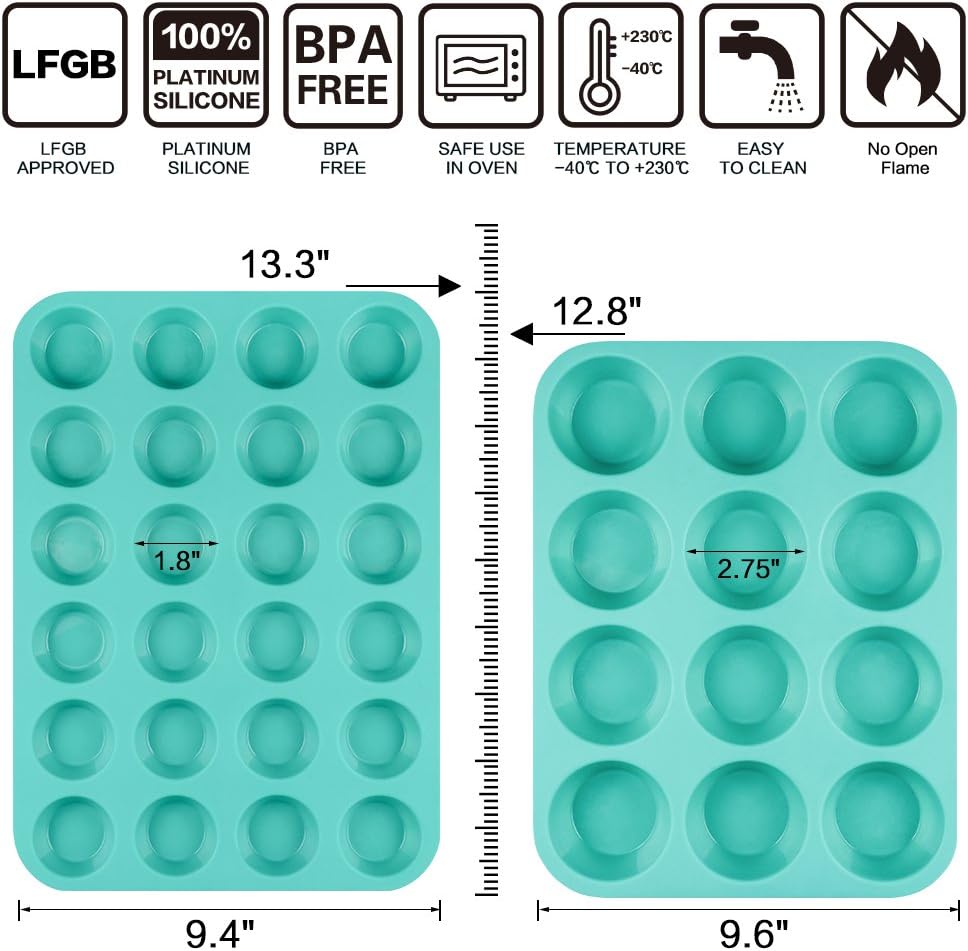 CAKETIME Silicone Muffin Pan Cupcake Pan Set - Mini 24 Cups and Regular 12 Cups Muffin Tin, Nonstick Food Grade Molds with 12 Baking Cups - Image 3