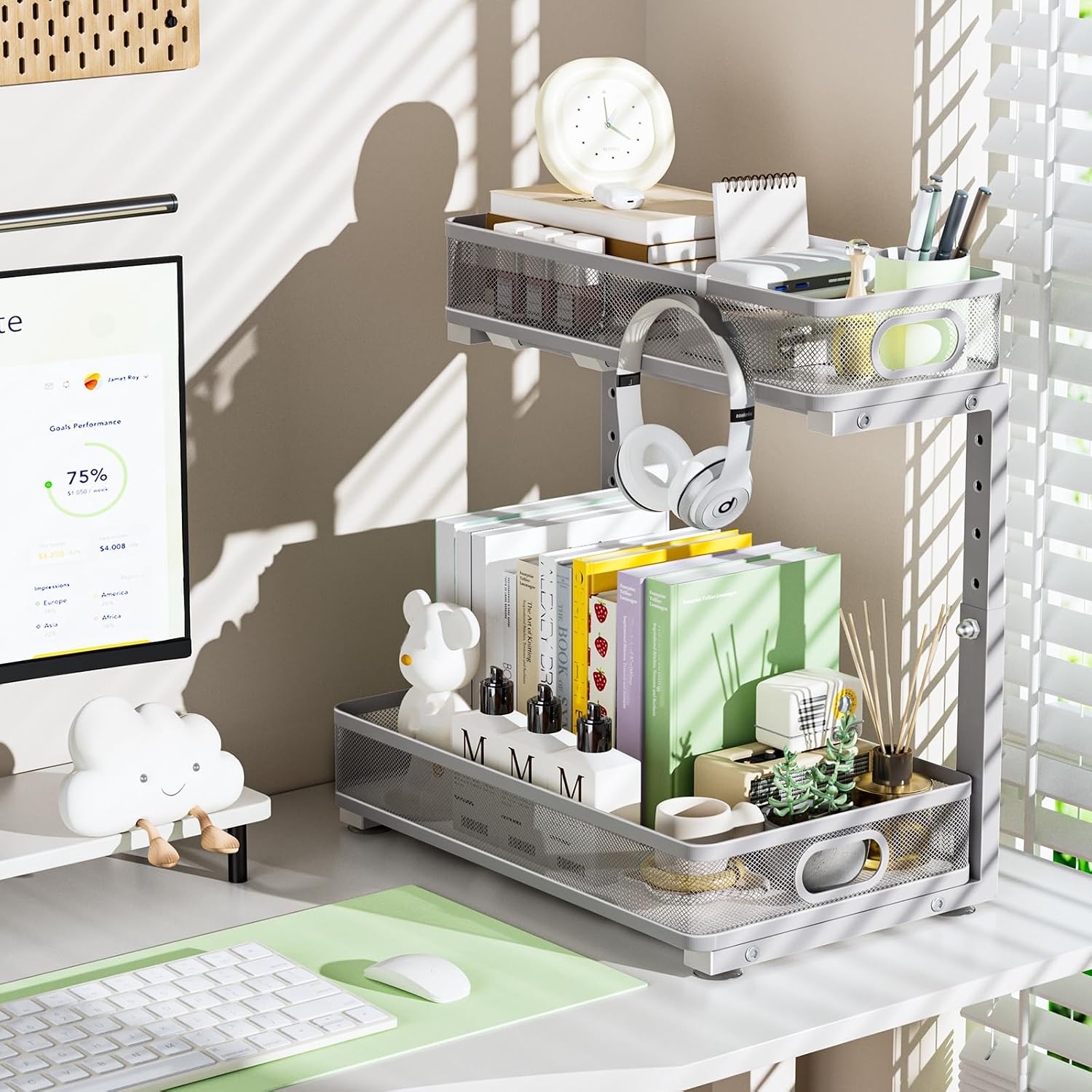 Under Sink Organizer 2 Pack, High Adjustable 2 Tier Under Sink Organizers and Storage, Slide out Metal Cabinet Organizers, Pull out Storage Drawer Shelf for Kitchen Bathroom Cabinet (Gray) - Image 8