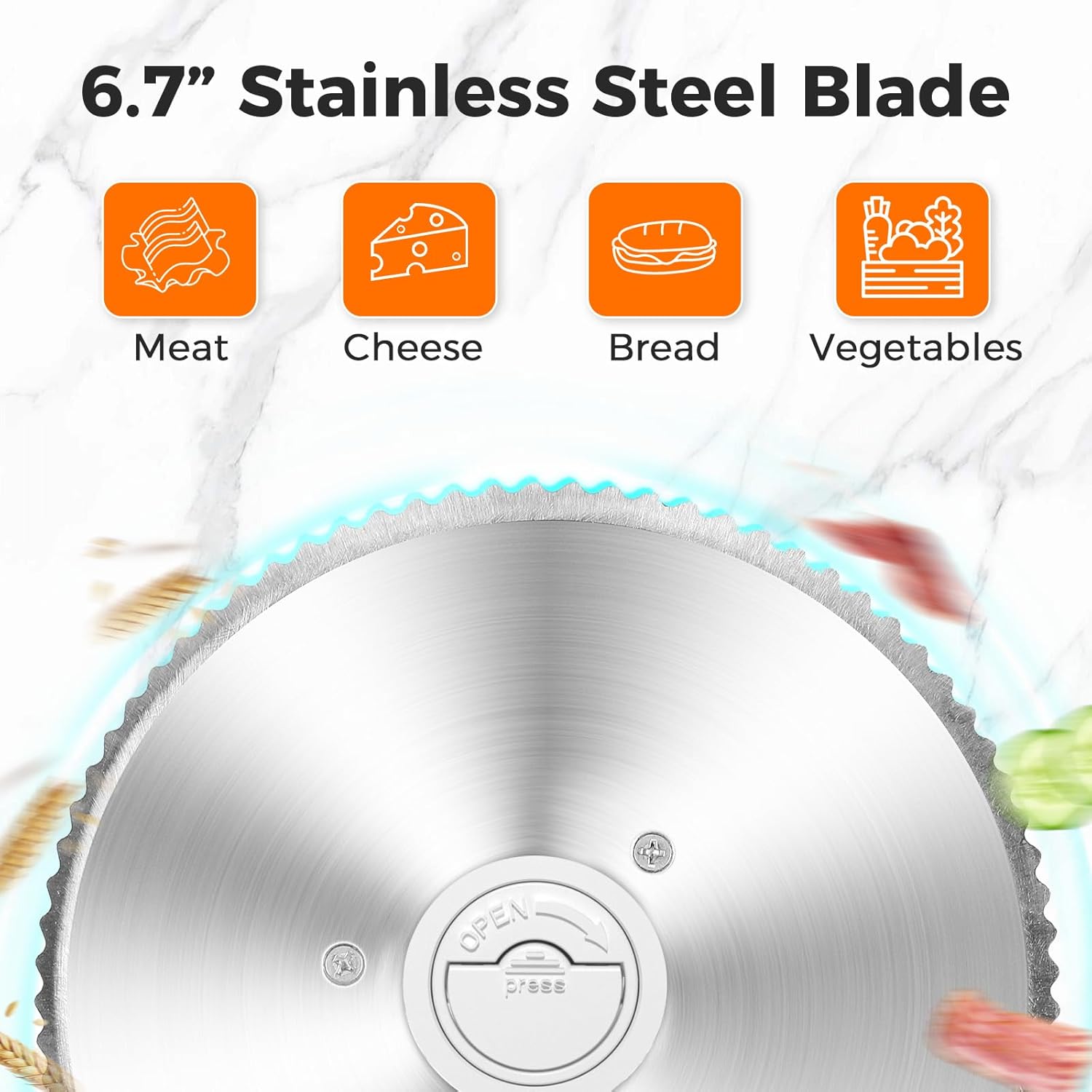 OSTBA Foldable Electric Food Slicer, Adjustable Thickness 0–15mm, 6.7” Stainless Steel Blade, 150W Motor, Portable & Easy-to-Clean Meat, Cheese, Bread, and Vegetable Slicer for Home Kitchen, White - Image 2