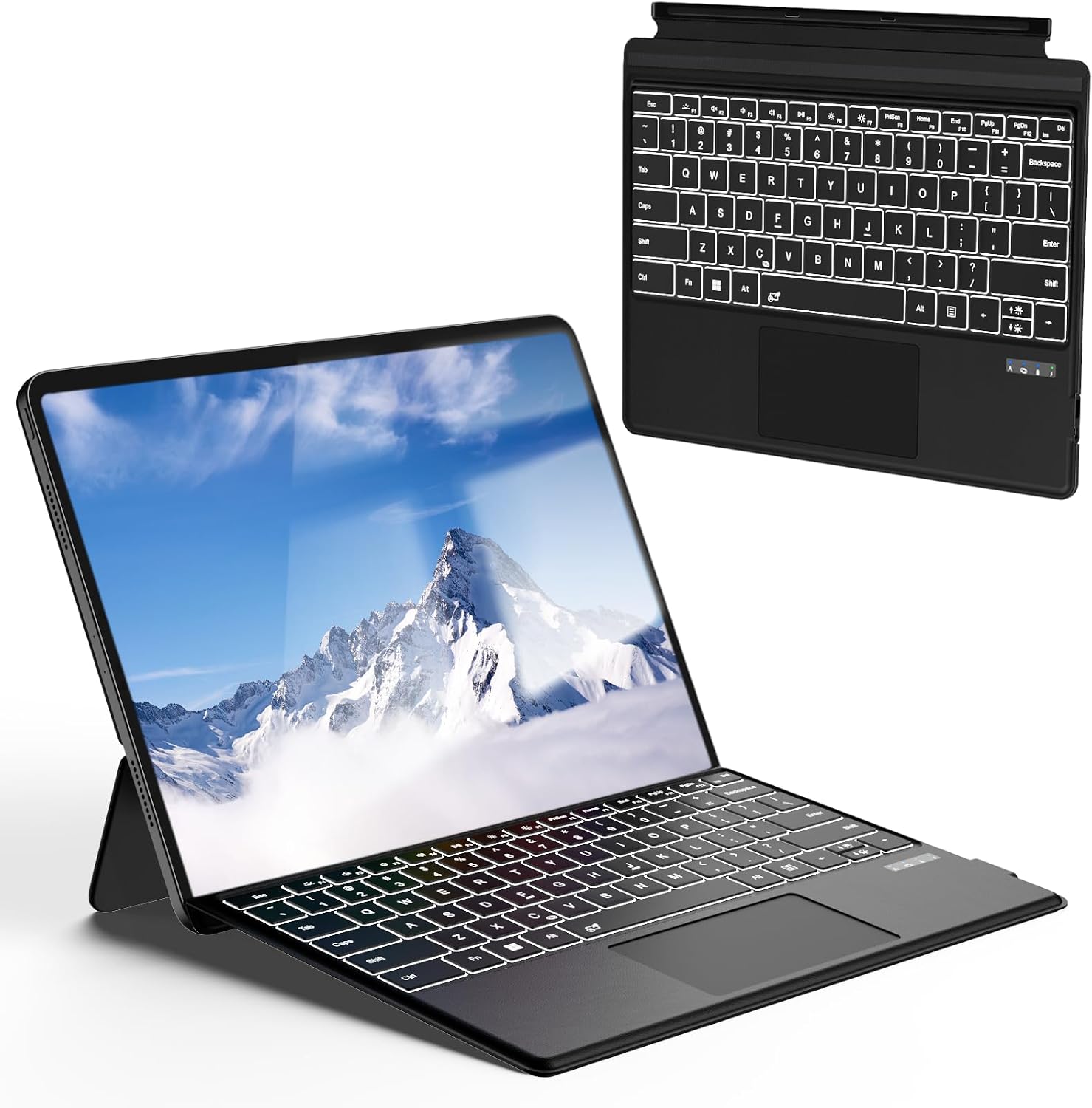 Surface Pro Keyboard for Pro 3/4/5/6/7/7 Plus (12.3 inch), Wireless Bluetooth Surface Keyboard with 12 Gesture Touchpad, 7 Colors Backlit, Smart Sleep/Wake, Rechargeable Battery& USB-C Charging