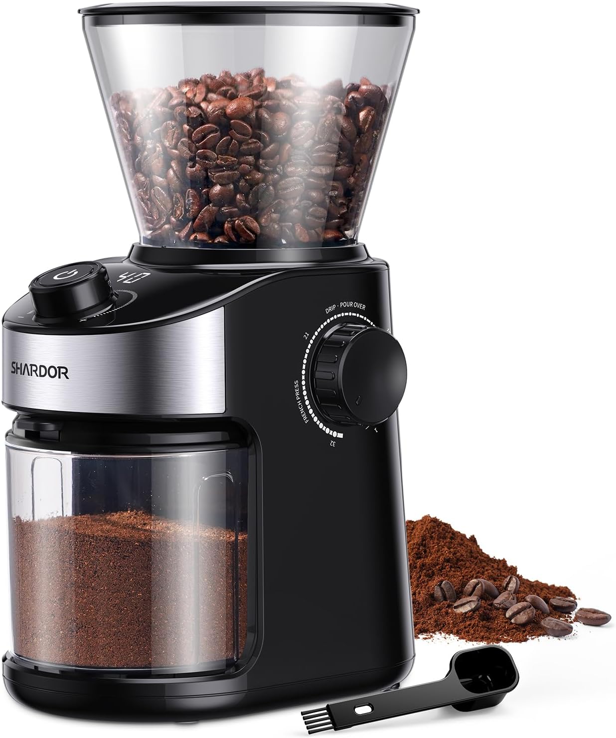 SHARDOR Burr Coffee Grinder Electric with 32 Grinding Sizes 4.0, Coffee Grinders for Home Use with 40 Seconds Adjustable Electronic Timer, Coffee Bean Grinder with Chamber Cleaning Button,Black