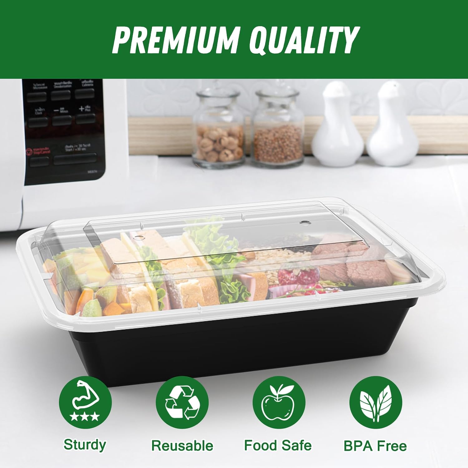 Dealusy 50 Pack (100-Piece) 32 oz Meal Prep Containers Reusable with Lids, Sturdy Leakproof & Food Safe, Microwave, Freezer, Dishwasher Safe Prep Containers, To Go Take Out Plastic Food Storage - Image 3