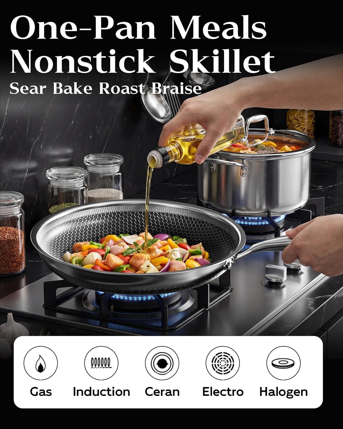 7-Inch Nonstick Frying Pan, Durable Stainless Steel Skillet, Induction Cooktop Compatible, PFOA-Free Scratch-Proof, Dishwasher & Oven Safe, Stay-Cool Handle, Silver Kitchen Cookware - Image 4