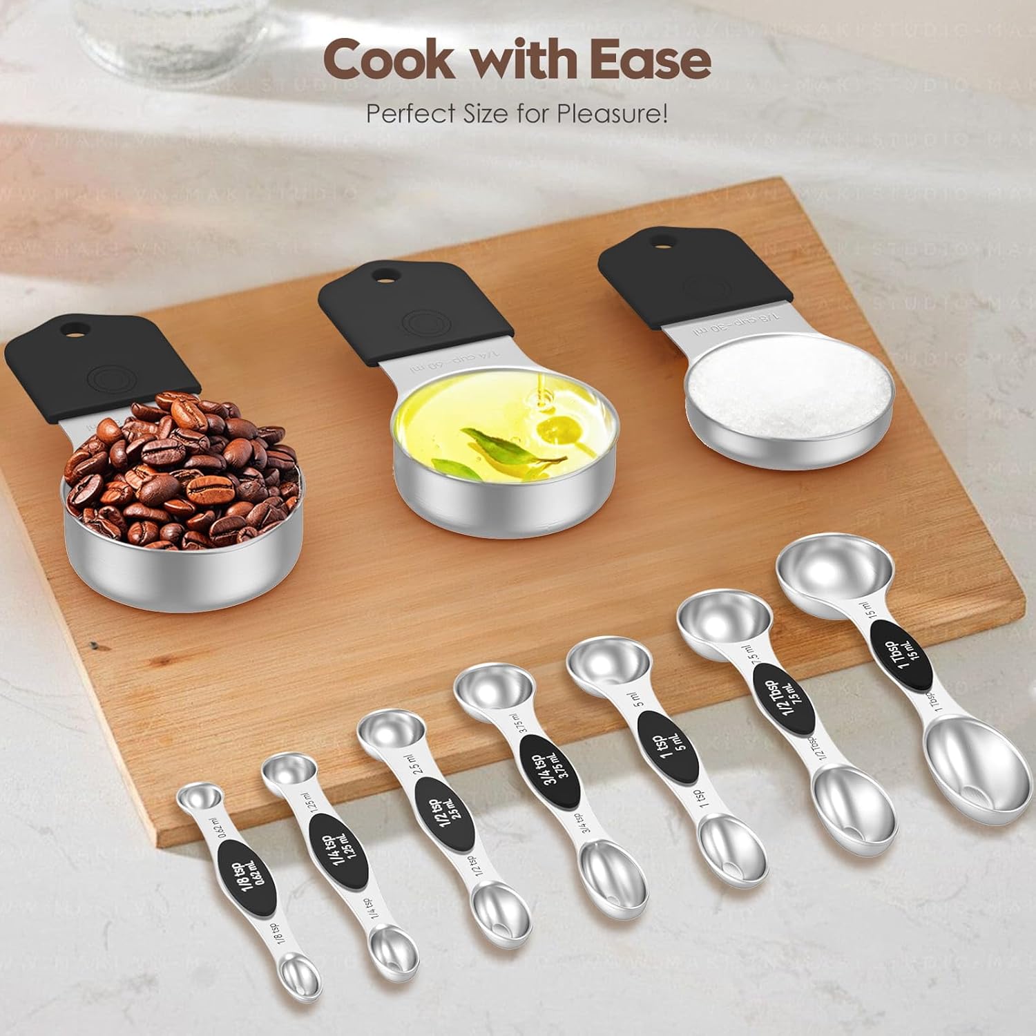 Magnetic Measuring Cups and Spoons Set – 304 Stainless Steel | Dual-sided Design | 15-Piece with Leveler | N52 Space-Saving Magnetic Nesting | Baking & Meal Prep | Kitchen Gift (Black) - Image 7