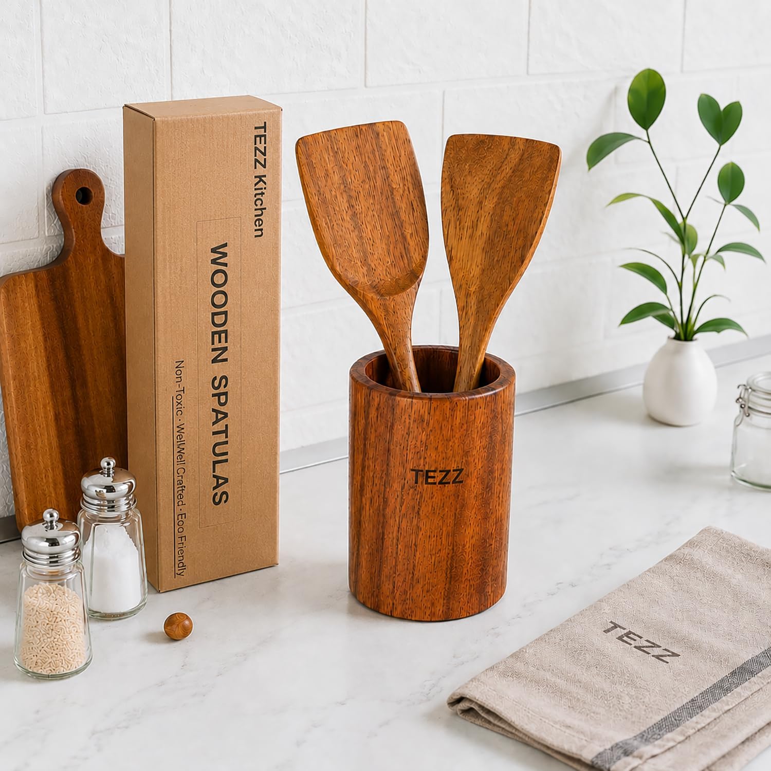 Wooden Spatulas, 2 PCs Natural Acacia Wooden Cooking Utensils Set for Non-stick Pan Kitchen Tool, flipping and Wok Spatula, Wooden Spoons & Spurtle for Cooking - Image 5