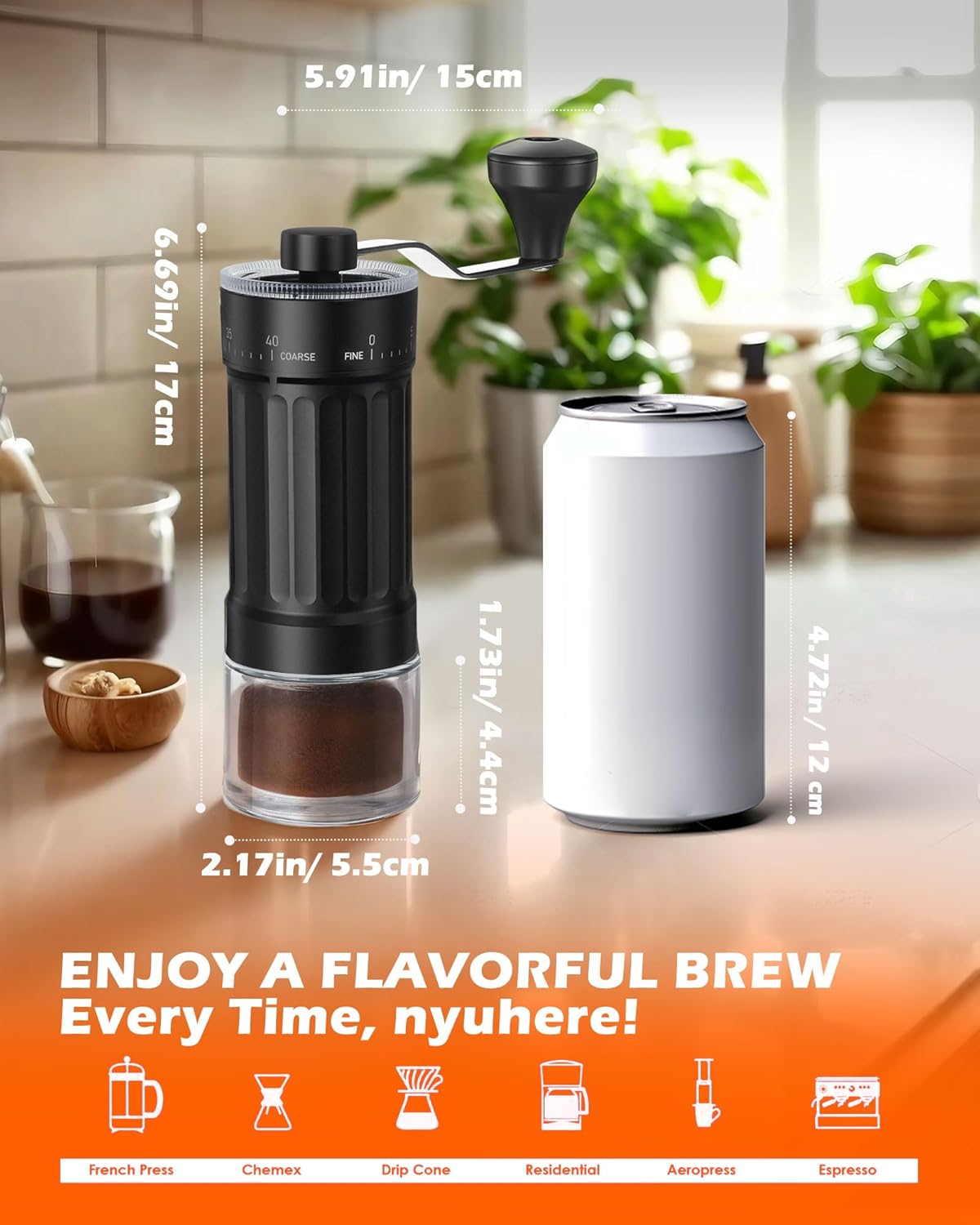 Manual Coffee Grinder With Ceramics Burr For Espresso,French Press,40 Adjustable Settings,Portable Hand Coffee Bean Mill For Home Use and Camping Travel,Coffee Bean Grinders With Hand Crank - Image 3