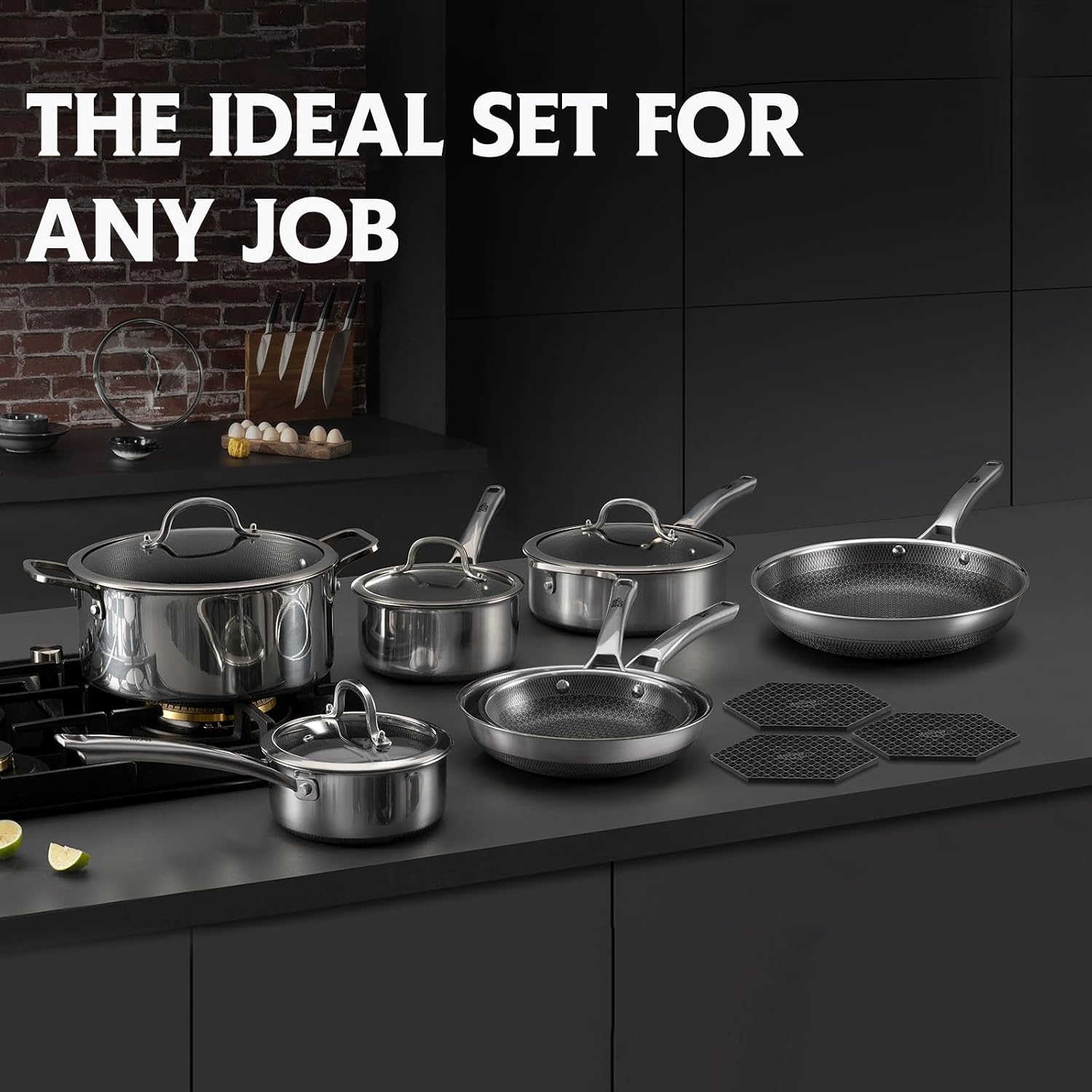 SNOWCLAD Pots and Pans Set Non Stick, 14 Pcs Hybrid Stainless Steel Cookware Sets, Non Stick Frying Pans, Saucepans, Saute Pan & Stock Pot, PFOA Free Kitchen Skillet,Induction Compatible - Image 5