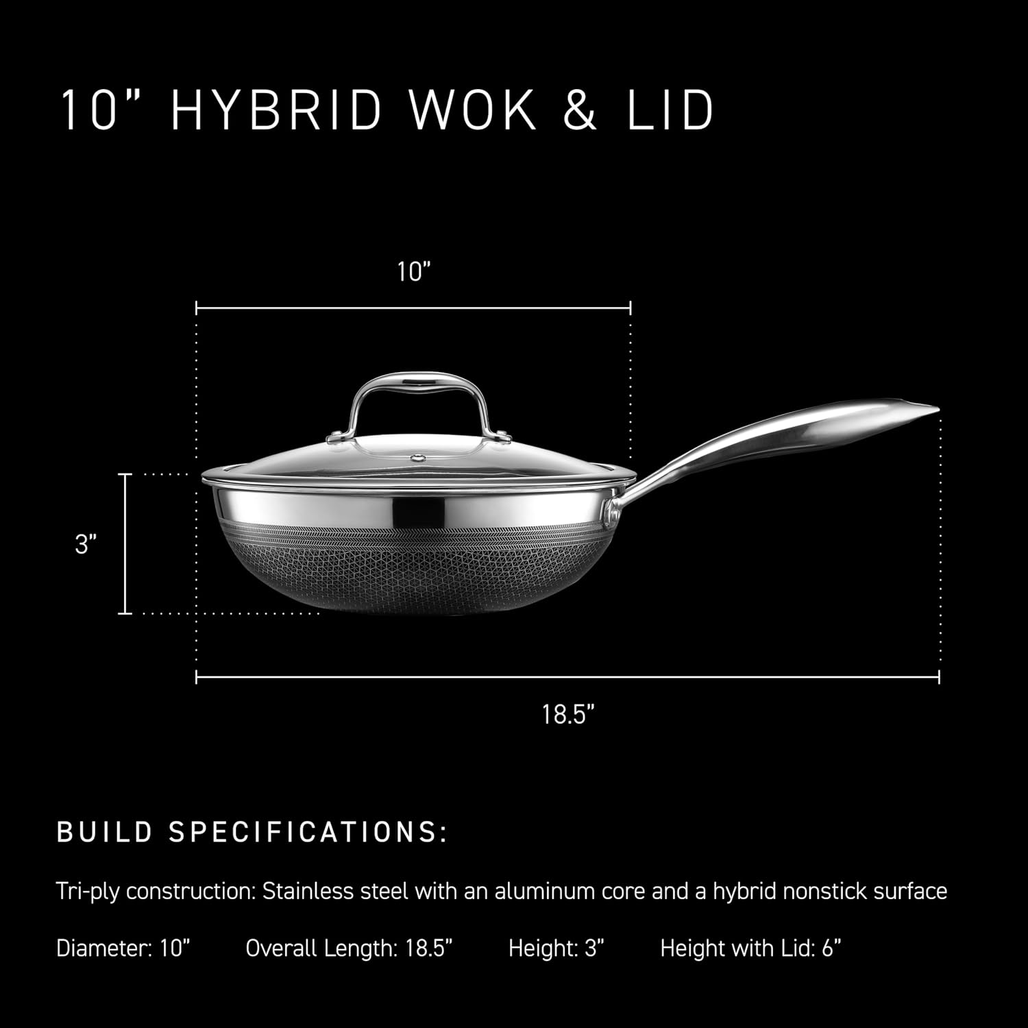 HexClad 10 Inch Hybrid Nonstick Wok, Stay-Cool Handle, Dishwasher and Oven Safe, Compatible with All Cooktops, Induction Ready - Image 3