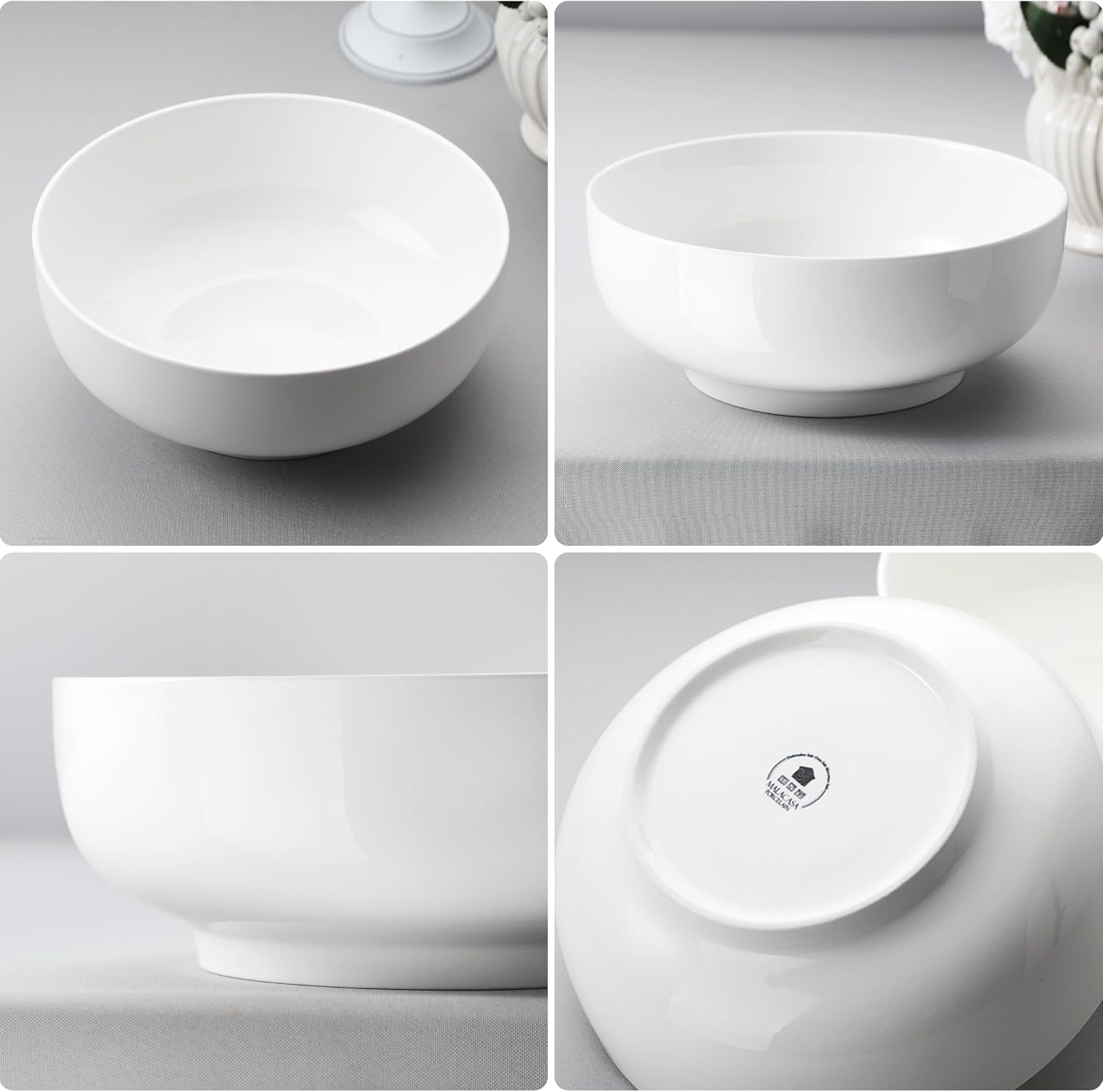 MALACASA Serving Bowls, 114 OZ(10") Extra Large Salad Bowls Set of 2, Porcelain White Serving Bowls for Salad, Soup, Pasta and Dinner, Large Ceramic Bowl Set for Entertaining, Series REGULAR - Image 6