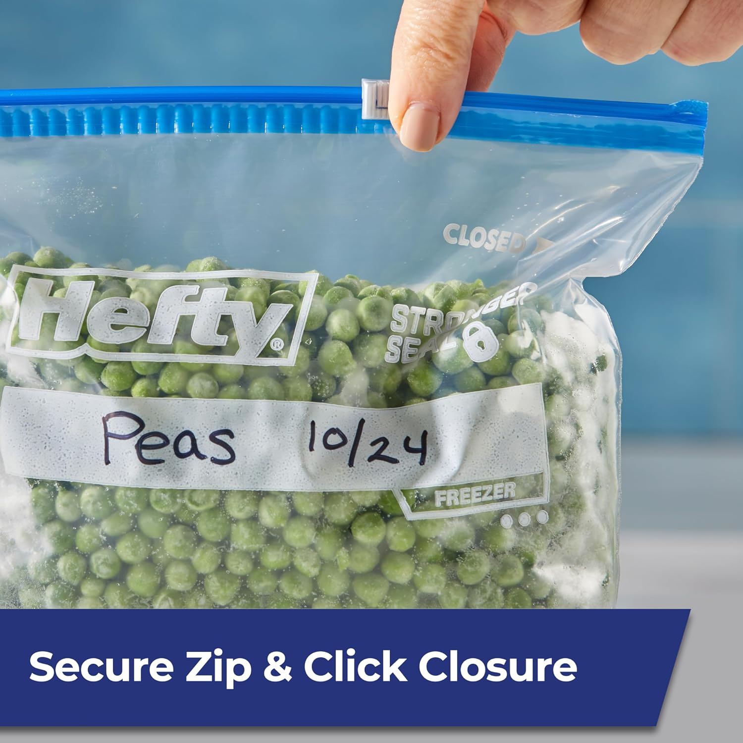 Hefty Slider 1 Gallon Freezer Bags, 56 Count, Gallon Slider Bags for Freezer, Holds Raw Meat, Soups, Prepped Fruits and Veggies, and More, Writable Label, Secure Zip and Click Closure - Image 2