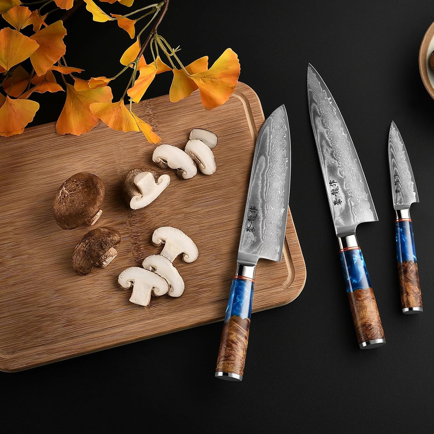 Japanese Chef Knife Set 3 Pcs, 67-Layer Damascus Kitchen Knife Set with VG10 Steel Core, Professional Sharp Damascus Knives with Ocean-Blue Ergonomic Handle, Include Elegant Cooking Gifts Box - Image 2