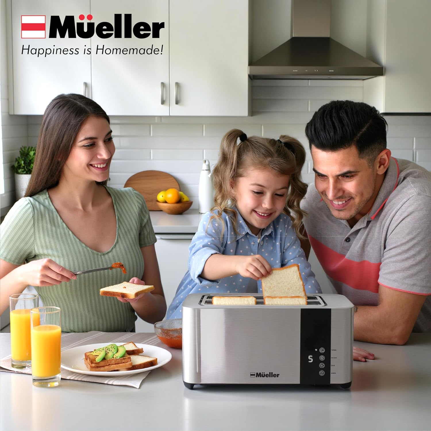 Mueller UltraToast Stainless Steel Toaster 4 Slice – Extra-Wide 1.6" Slots for Artisan Bread, Bagels & Frozen Waffles, 6 Browning Levels, LED Display, Cancel/Defrost/Reheat, Removable Crumb Tray - Image 3
