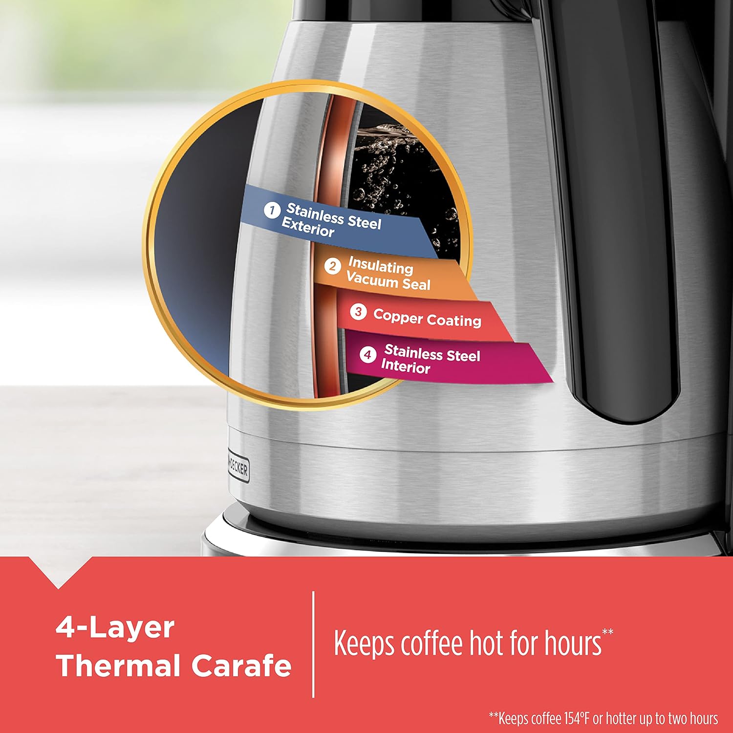 BLACK+DECKER 12 Cup Thermal Programmable Coffee Maker with Brew Strength and VORTEX Technology, Black/Steel, CM2046S - Image 3