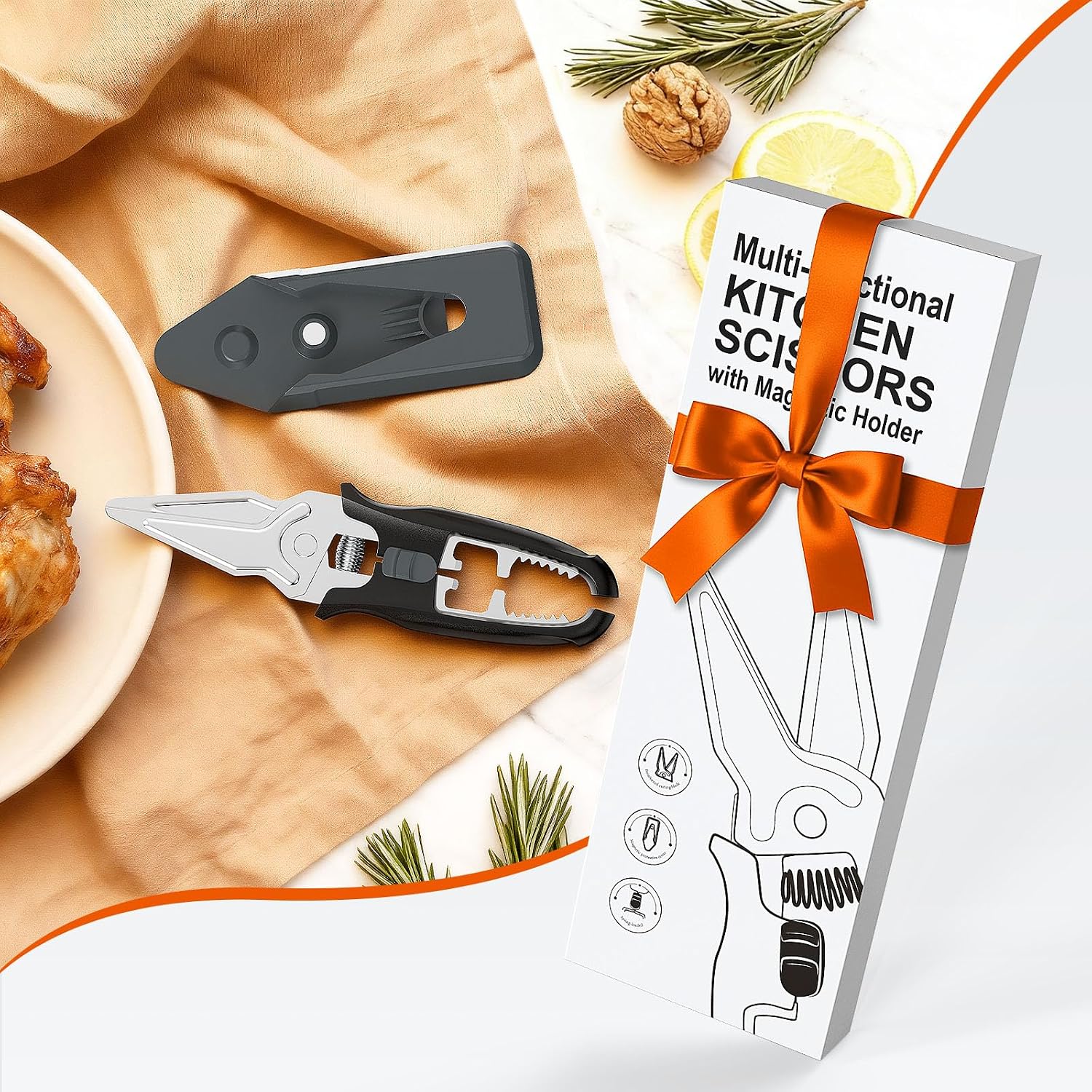 Multifunctional Kitchen Scissors - Kitchen Shears with Magnetic Holder & Safety Lock, Heavy Duty Poultry Shears, Stainless Steel for Chicken Meat Cutting Turkey, Vegetables - Image 7