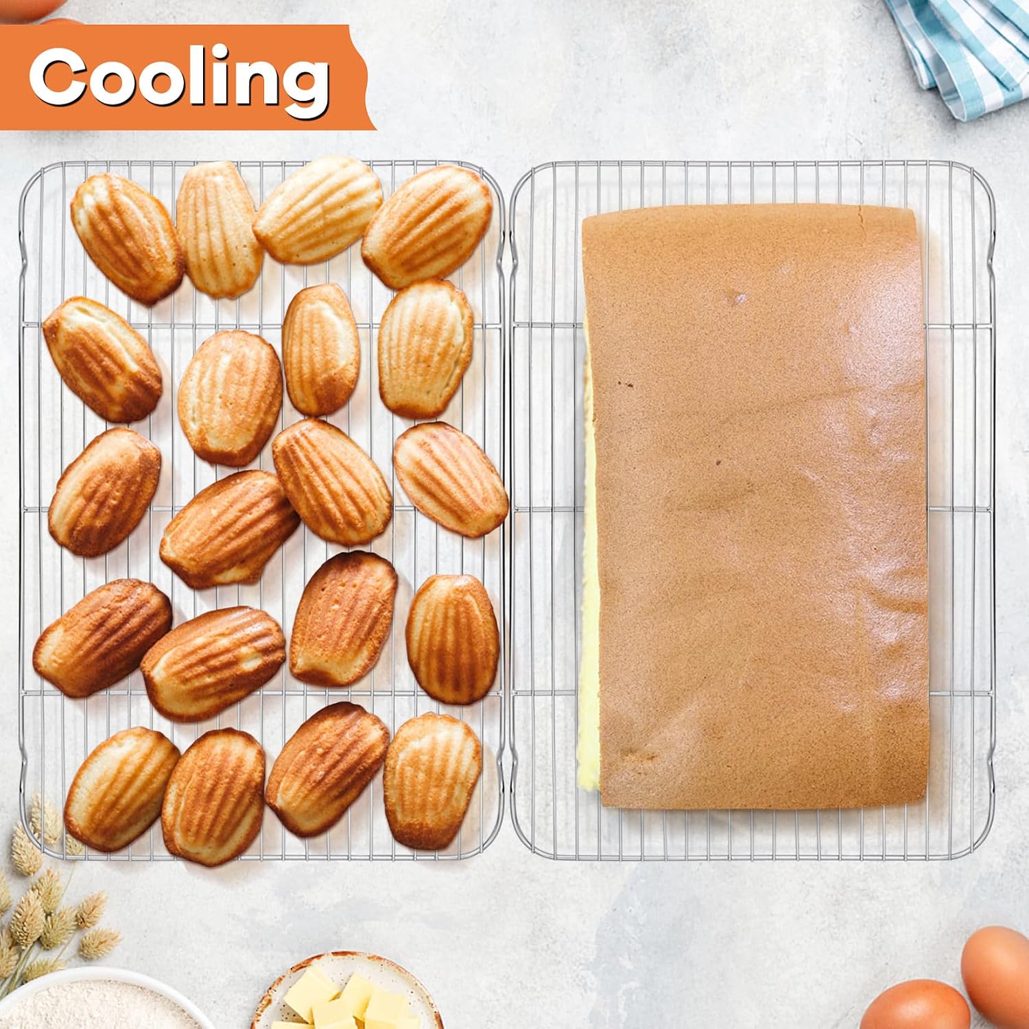 P&P CHEF Cooling Baking Rack Pack of 2, 16.6" x 11.5", Stainless Steel Cooling Racks for Cooking Baking Roasting Grilling Drying, Dense Wires & Smooth Edge, Easy to Clean, Silver - Image 6