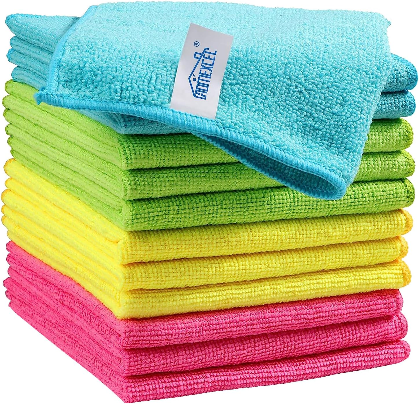 HOMEXCEL Microfiber Cleaning Cloth 210GSM, Pack of 12, Size:11.5" x 11.5", Ultra-Soft, High-Density Non-Abrasive Cleaning Towels for Cars, Glass, Kitchen, Reusable Rags, Blue/Green/Yellow/Pink