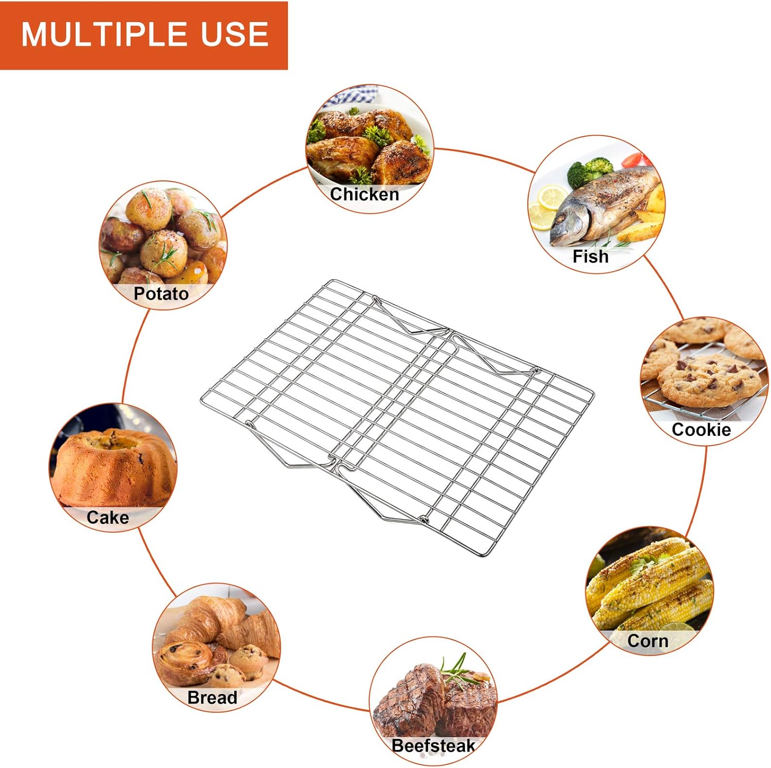 P&P CHEF Cooling Rack, 5-Tier Stainless Steel Stackable Baking Cooking Racks for Cooling Roasting Grilling, Collapsible & Heavy Duty, Oven Safe & Easy Clean, 15" x 10", Silver - Image 5