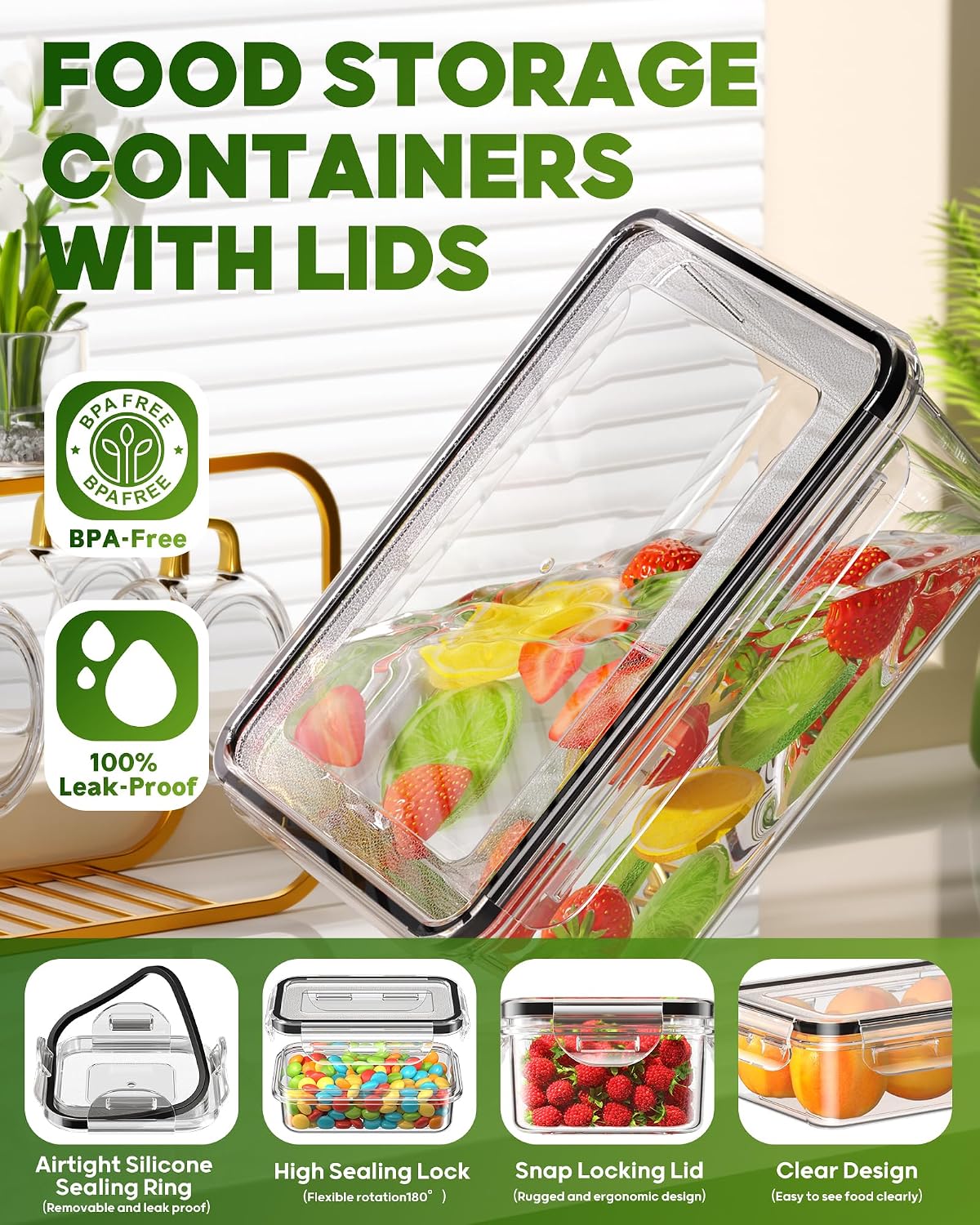 KEMETHY 60 PCS Food Storage Containers with Lids, BPA-Free Plastic Food Containers for Kitchen Storage, Leak Proof, Reusable Meal Prep Containers with Labels & Pen - Image 3