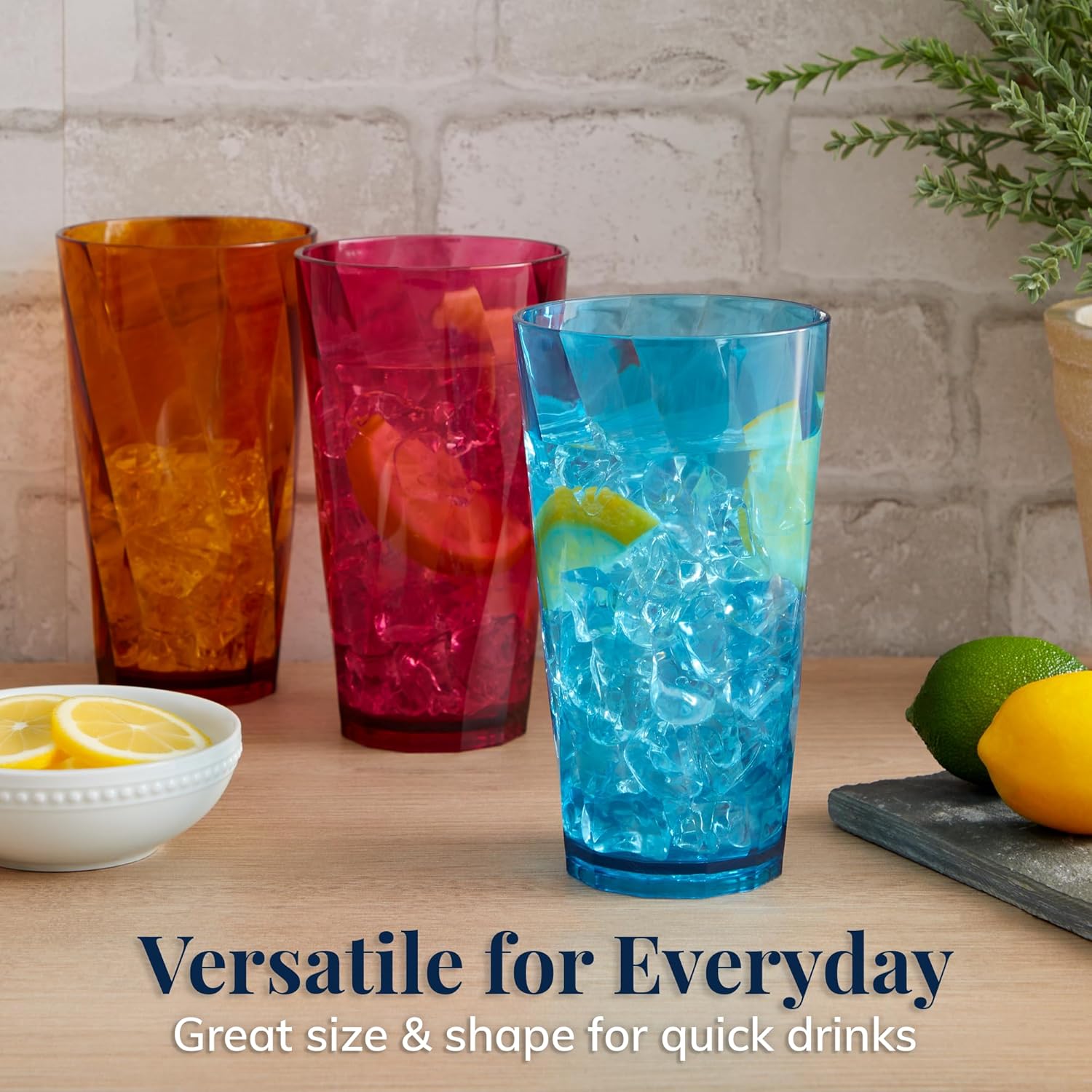 US Acrylic Optix Plastic Reusable Drinking Glasses (Set of 8) 20oz Water Cups in Jewel Tone Colors | BPA-Free Tumblers, Made in USA | Top-Rack Dishwasher Safe - Image 3