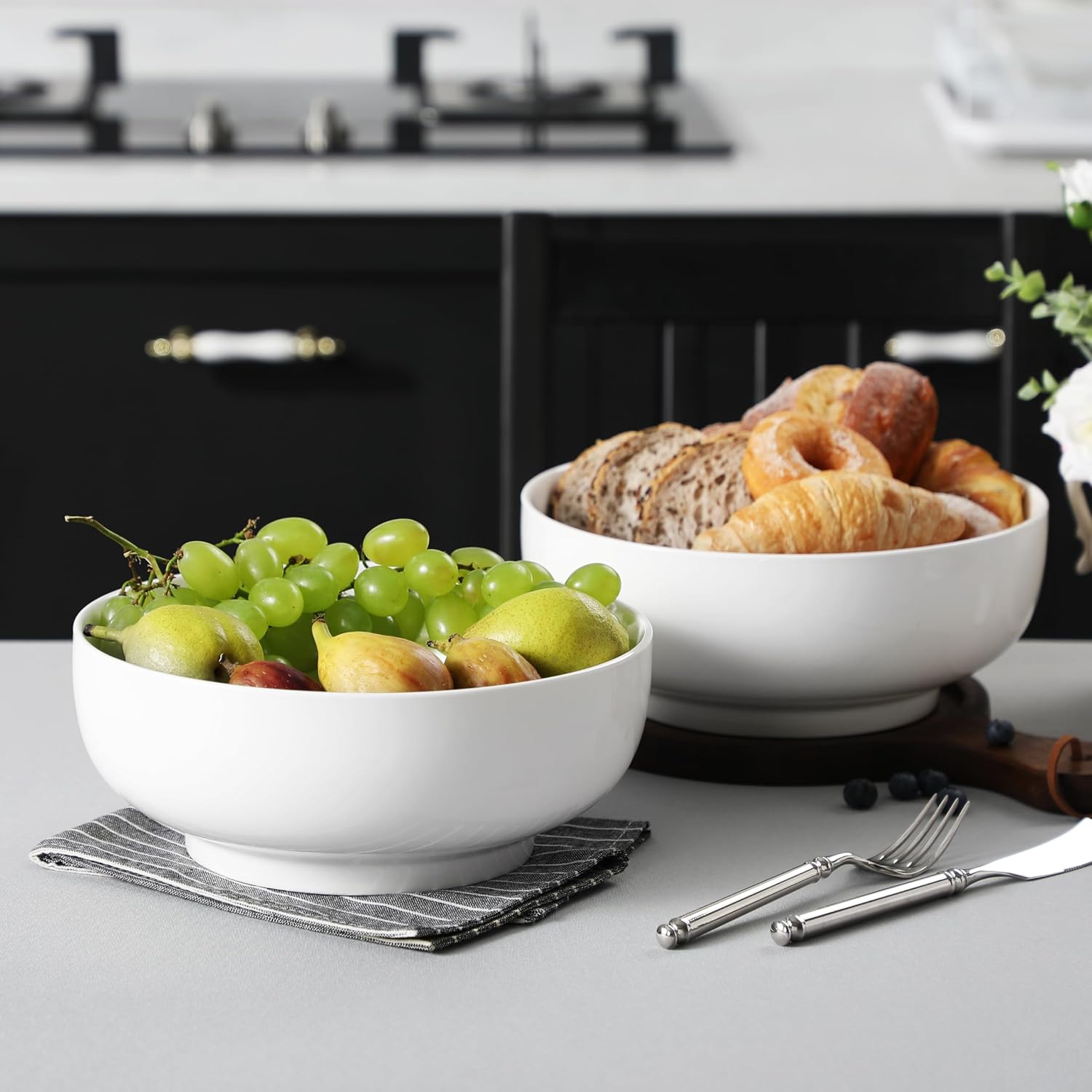 MALACASA Serving Bowls, 114 OZ(10") Extra Large Salad Bowls Set of 2, Porcelain White Serving Bowls for Salad, Soup, Pasta and Dinner, Large Ceramic Bowl Set for Entertaining, Series REGULAR - Image 7