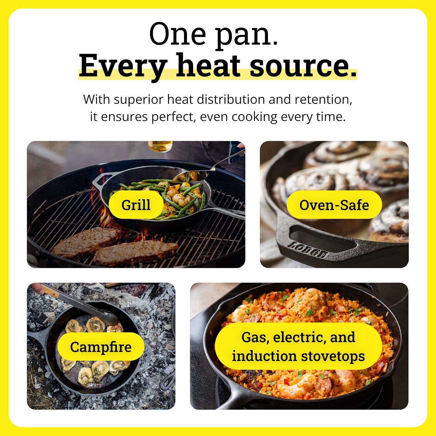 Lodge Square Cast Iron Grill Pan 10.5 Inches - Pre-Seasoned Square Skillet - Ridged Burger Grill Pan - Even Heat Distribution - PFAS-Free Non-Toxic Cookware | camping-cooking-utensils - Image 6