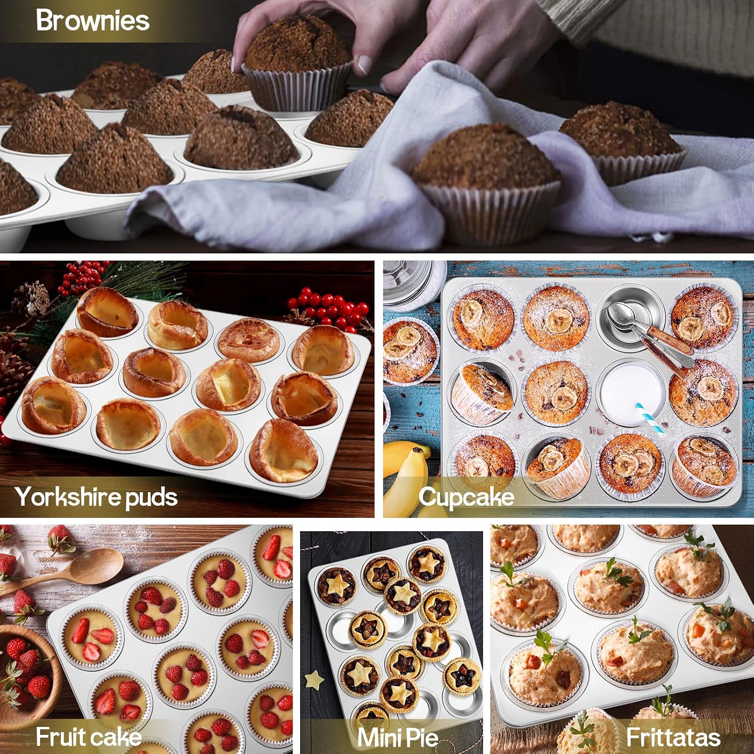 TeamFar 12-Cup Muffin Pan, Stainless Steel Muffin Tin Metal Cupcake Baking Pan for Oven, Regular Size & Non Toxic, Easy Clean & Dishwasher Safe - Image 6