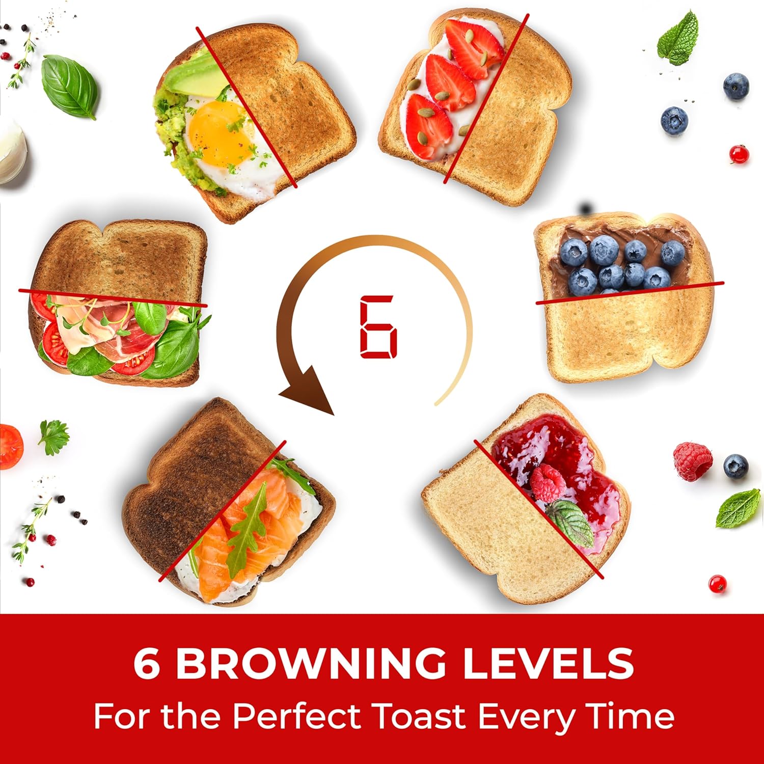 Mueller UltraToast Stainless Steel Toaster 4 Slice – Extra-Wide 1.6" Slots for Artisan Bread, Bagels & Frozen Waffles, 6 Browning Levels, LED Display, Cancel/Defrost/Reheat, Removable Crumb Tray - Image 5