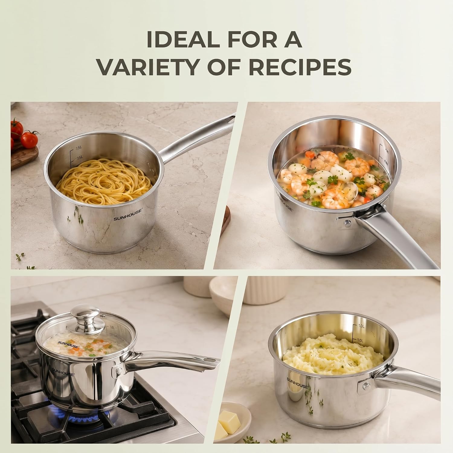 Sunhouse 2 QT Stainless Steel Sauce Pan with Lid, Small Pot for Cooking, PFOA-Free, Advanced Impact Bonding Induction Base Mini Saucepan, Compatible with Induction, Ceramic, Gas - Image 8