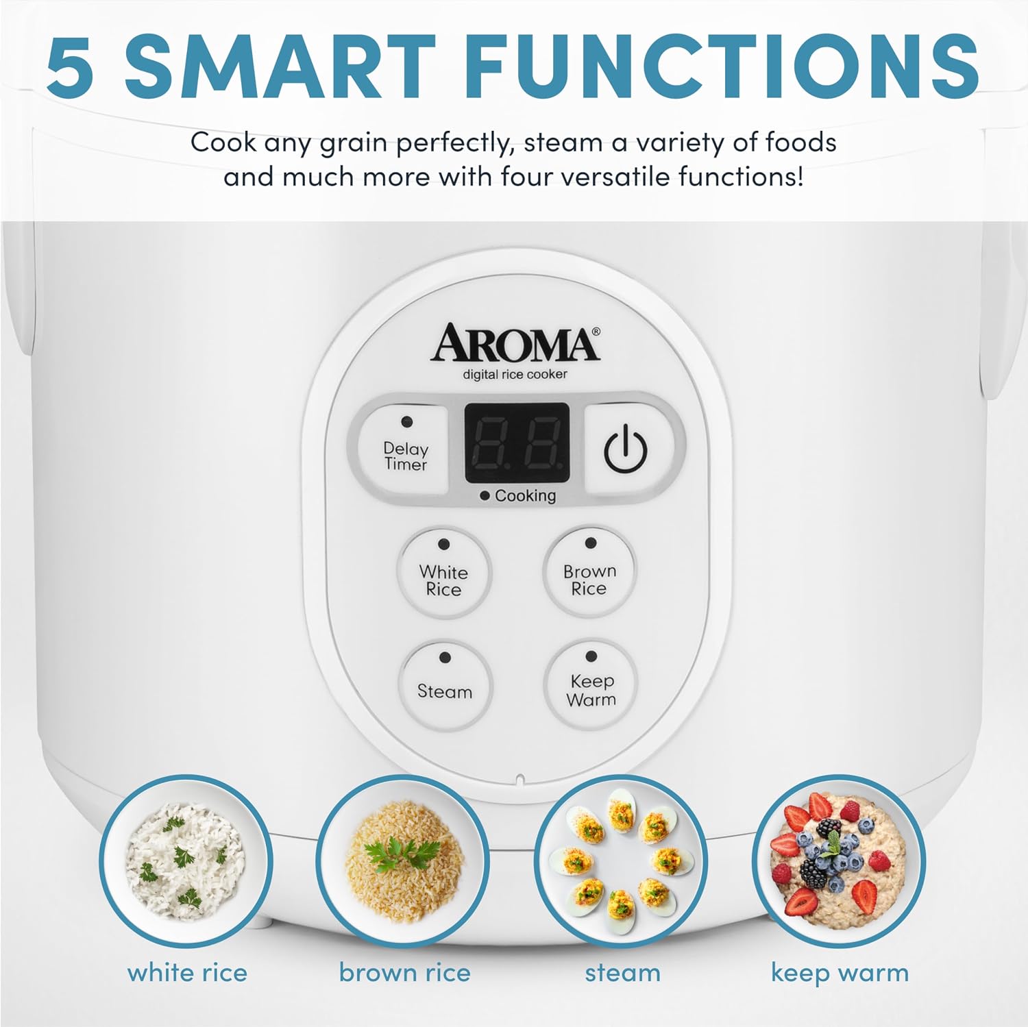 Aroma Housewares 8-Cup (Cooked) (4-Cup UNCOOKED) Digital Rice Cooker and Food Steamer (ARC-914D),White - Image 4