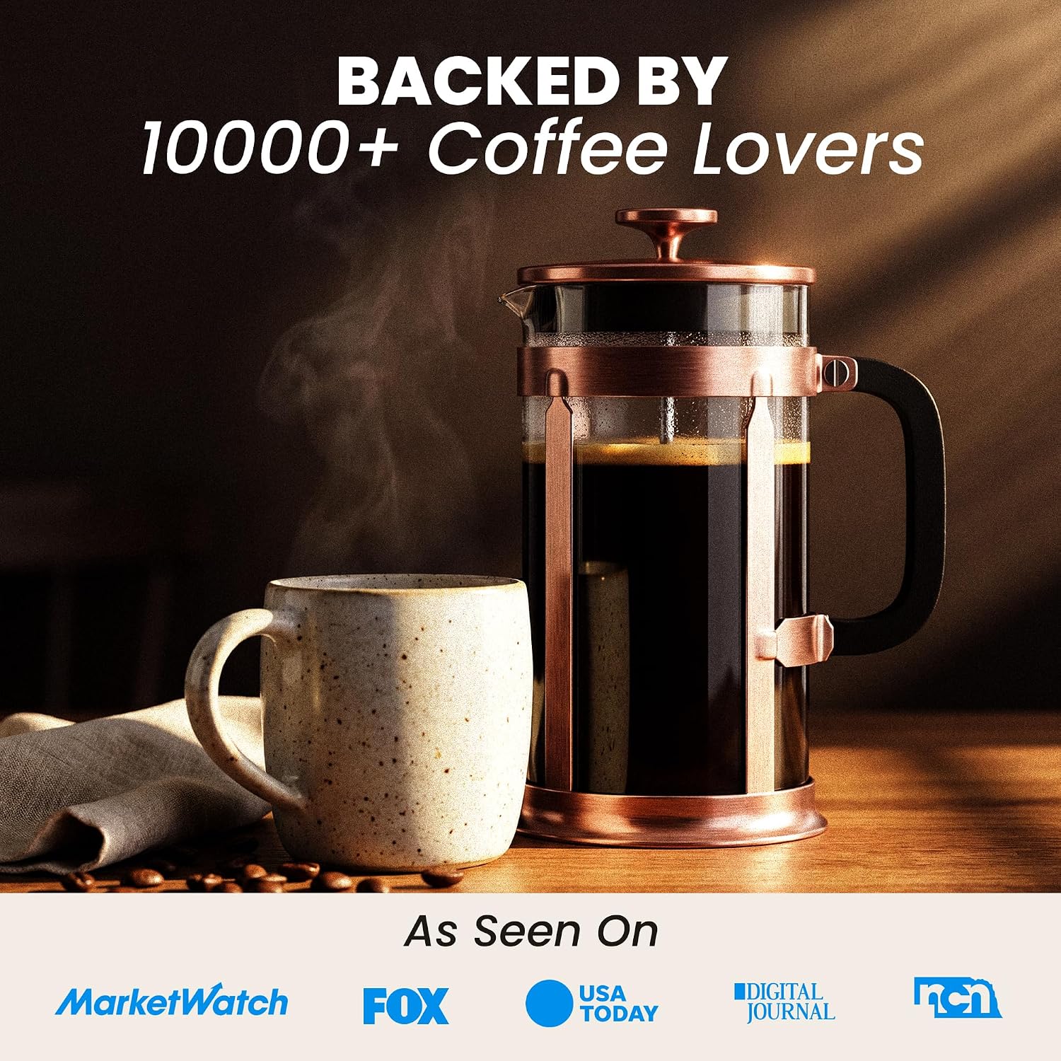 EzDtach Glass French Press Coffee Maker 34oz Copper – Double Filter Borosilicate Glass Pot with 304 Stainless Steel Coffee Press and 2 Extra Screen, Easy to Use and Clean Design for Full-Bodied Flavor - Image 7
