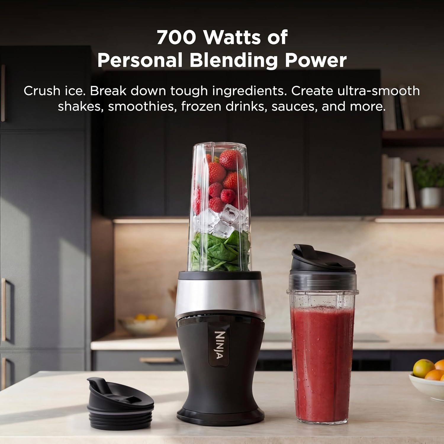 Ninja Fit Compact Personal Blender | For Smoothies, Shakes & Frozen Drinks | (2) 16-oz. To-Go Cups with Spout Lids | 700-Watt Countertop | Black | QB3001SS - Image 2