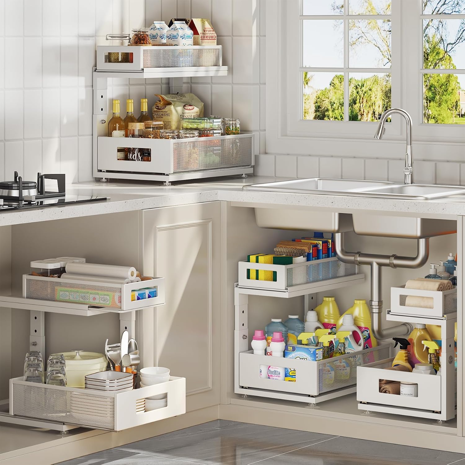 2 Pack Under Sink Organizer With Next-Gen Ball-Bearing Slides,2-Tier Pull Out Cabinet Storage,Height Adjustable Drawer Shelf for Bathroom,Kitchen,Laundry,Cabinet,Pantry(Patent Pending) - Image 8
