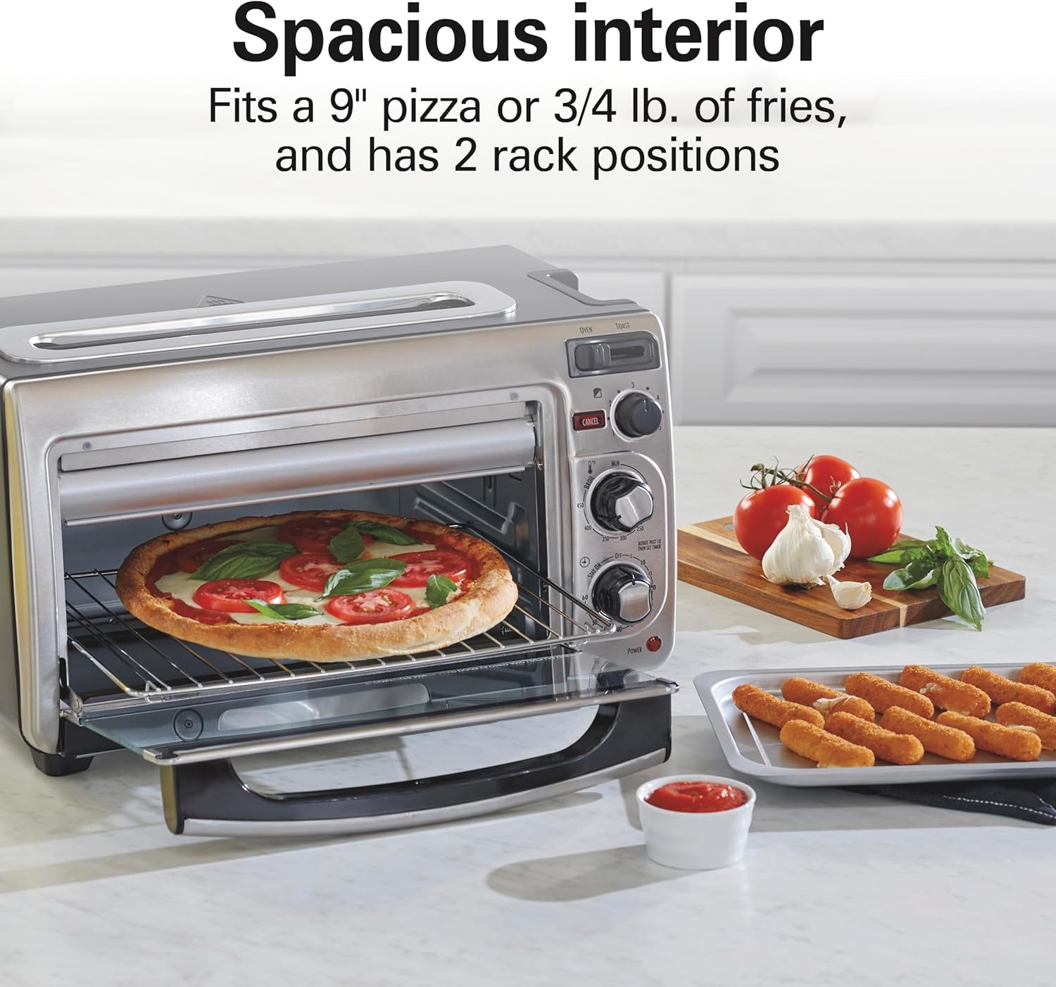 Hamilton Beach 2-in-1 Countertop Toaster Oven and Long Slot 2 Slice Toaster, 60 Minute Timer and Automatic Shut Off, Shade Selector, Stainless Steel (31156) - Image 3