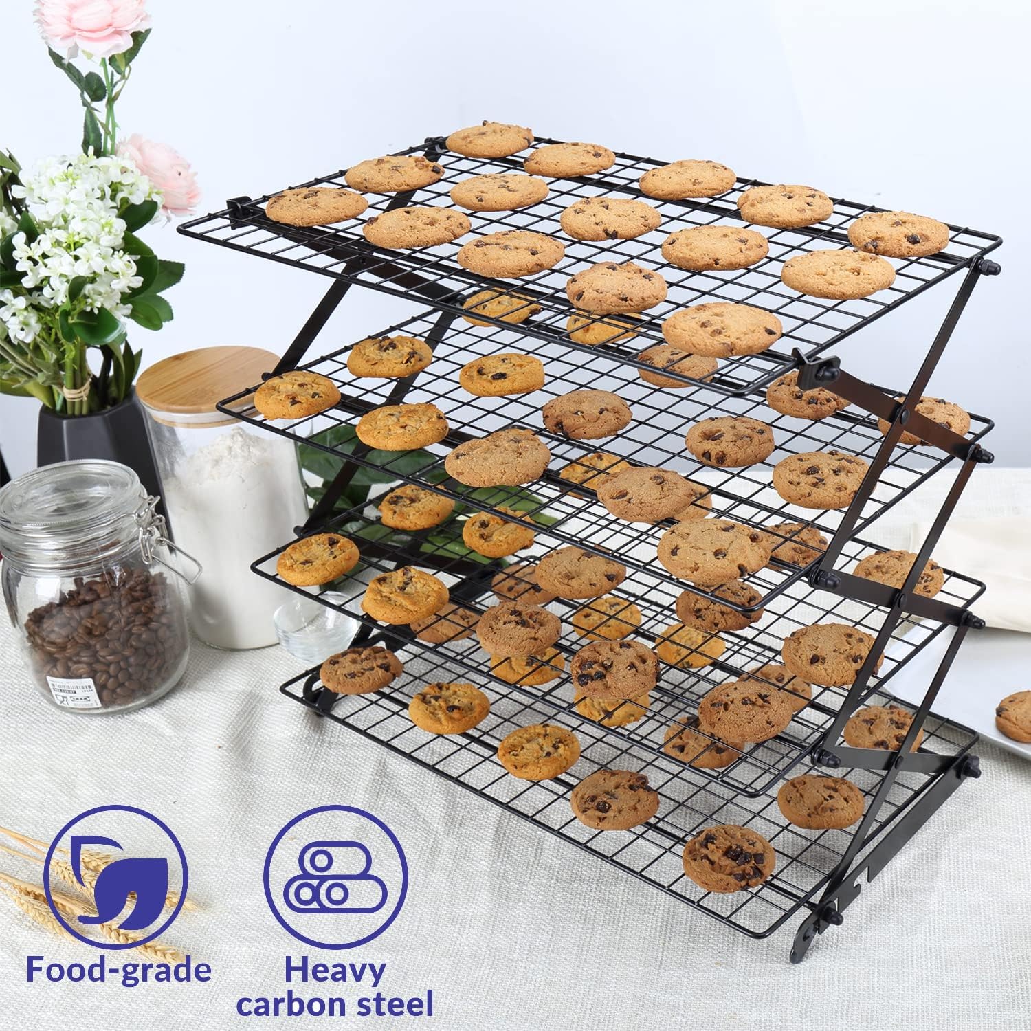 Geesta 2/3/4-Tier Upgraded Collapsible Cooling Rack with Adjustable 3 Setting Design Stackable Roasting Cooking Drying Wire Cooling Rack for Cookies Baking Gifts for Women - Image 6