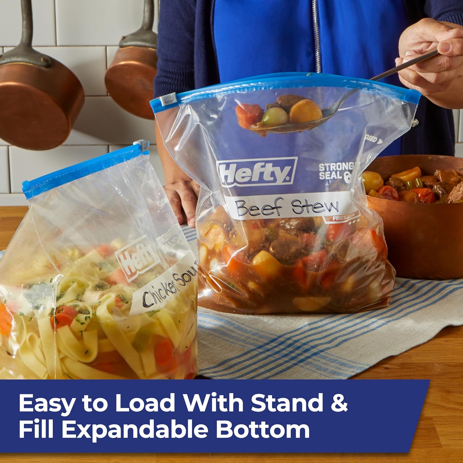 Hefty Slider 1 Gallon Freezer Bags, 56 Count, Gallon Slider Bags for Freezer, Holds Raw Meat, Soups, Prepped Fruits and Veggies, and More, Writable Label, Secure Zip and Click Closure - Image 5