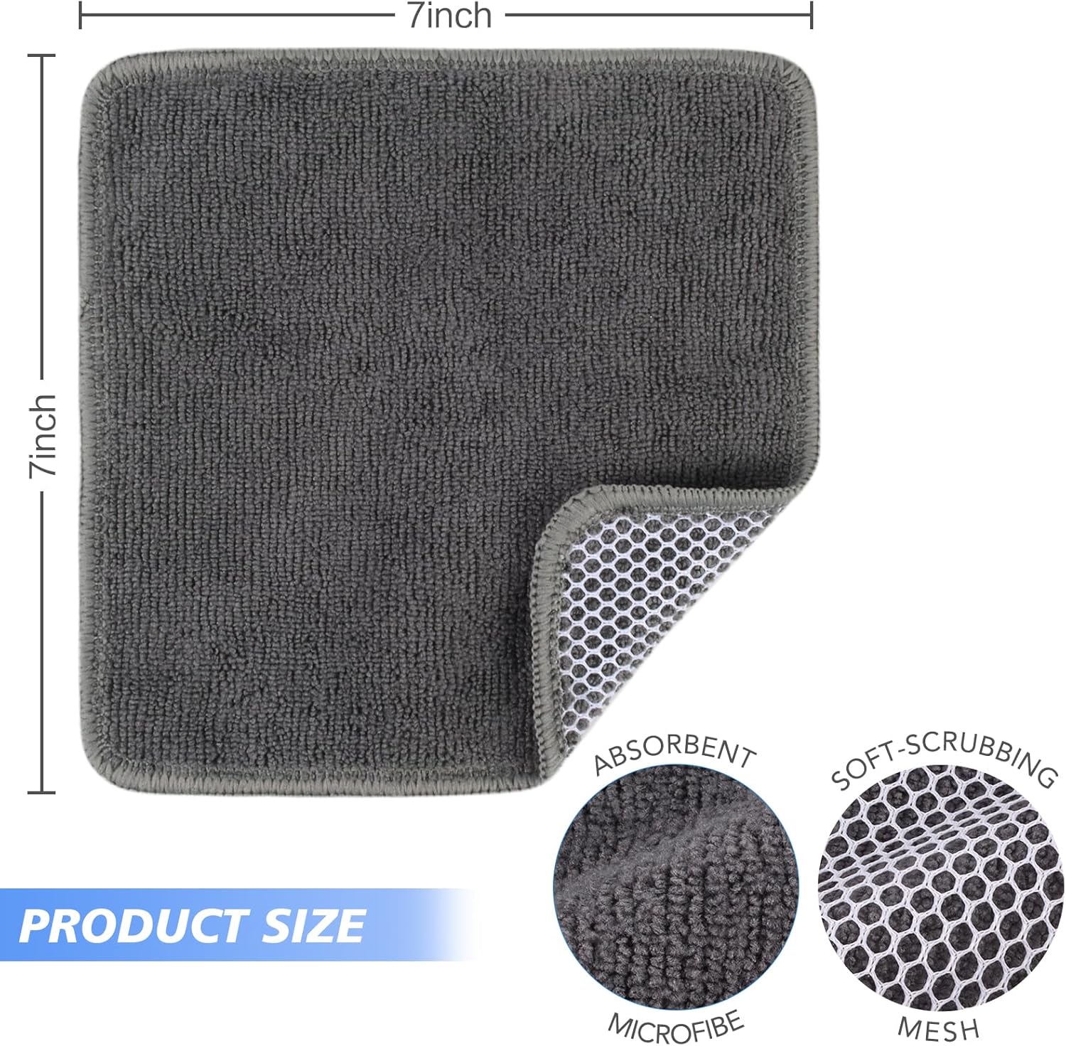 KinHwa Kitchen Washcloths for Dishes Absorbent Microfiber Dish Cloths Quick Dry Dish Rags with Poly Scour Scrub Side Ideal for Kitchen Cleaning (Gray, 7inchx7inch 9 Pack) - Image 9