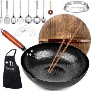 14 Piece Carbon Steel Wok Pan, Woks...
