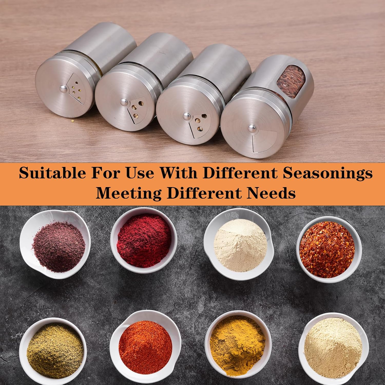 24 Pcs Stainless Steel Spice Jars with Shaker Lids, Seasoning Jars with Adjustable Pour Holes and Glass Window, Empty Spice Bottles for Kitchen Salt Pepper Sugar Seasonings (3.4oz) - Image 4
