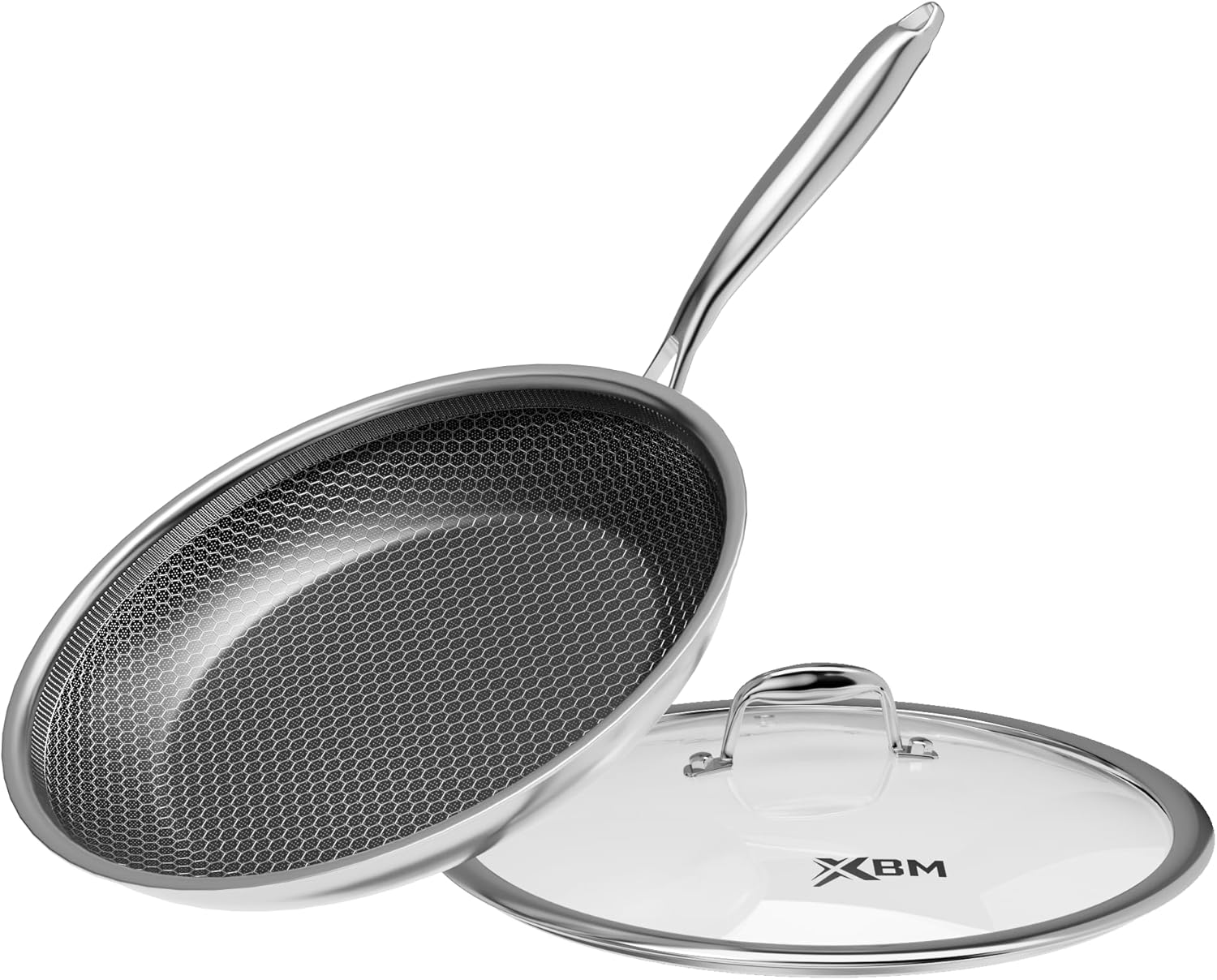 12-Inch Nonstick Frying Pan with Lid, Durable Stainless Steel Skillet, Induction Cooktop Compatible, PFOA-Free Scratch-Proof, Dishwasher & Oven Safe, Stay-Cool Handle, Silver Kitchen Cookware