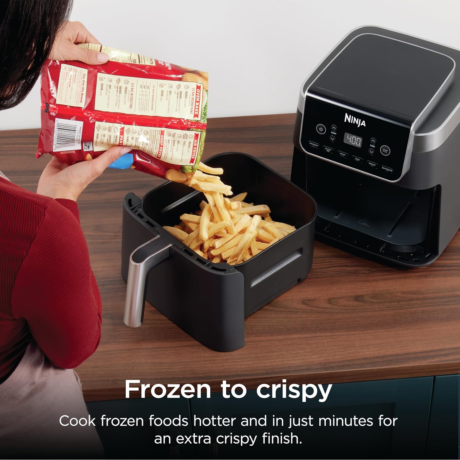 Ninja XL Air Fryer with MaxCrisp | 6.5 QT Capacity | 6-in-1 Max Crisp, Air Fry, Roast, Bake, Reheat & Dehydrate | 450°F Temp | 1750 Watts | Nonstick Basket, Crisper Plate & Recipe Guide | Grey | AF181 - Image 5