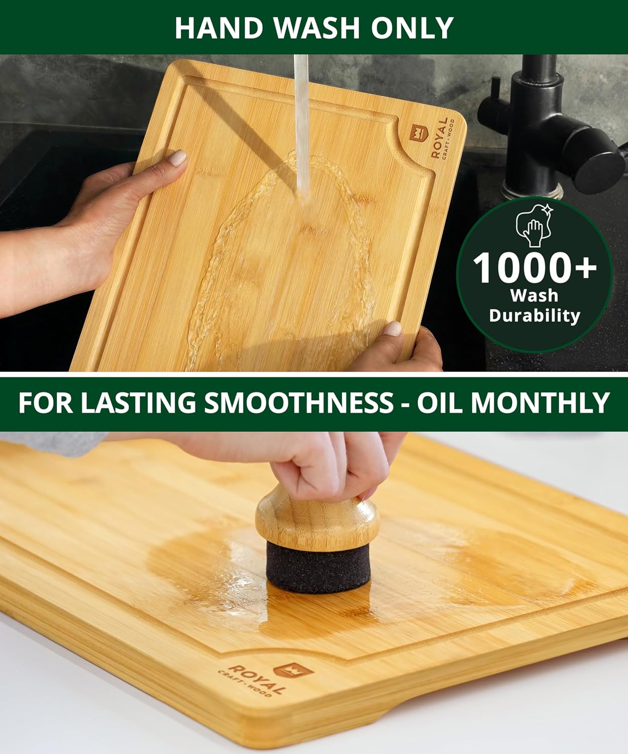 ROYAL CRAFT WOOD Wooden Cutting Boards for Kitchen Meal Prep & Serving - Bamboo Wood Serving Board Set with Deep Juice Groove Side Handles - Charcuterie & Chopping Butcher Block for Meat - Image 5