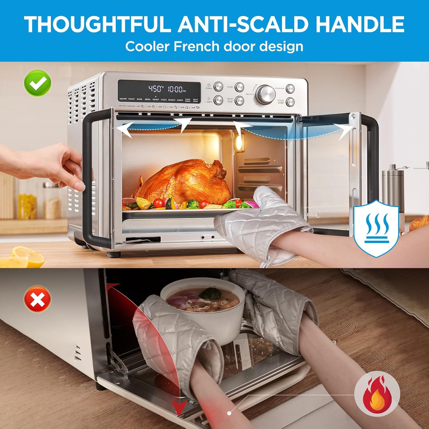 Midea Flexify Classic French Door Toaster Oven Air Fryer Combo, 10-in-1 Large Capacity 26.4 QT Countertop Oven, 25% Faster Cooking and 90% Less Oil, Stainless Steel - Image 3