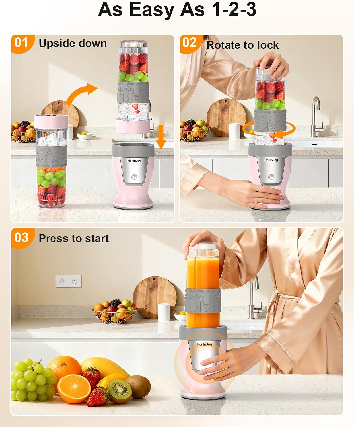 Smoothie Blender, 650W Personal Blenders for Shakes and Smoothies with Grinder Cup & 2 BPA-Free Portable Cups (20oz+14oz), Portable Blender for Juices, Smoothies Maker for Kitchen, Pink - Image 4
