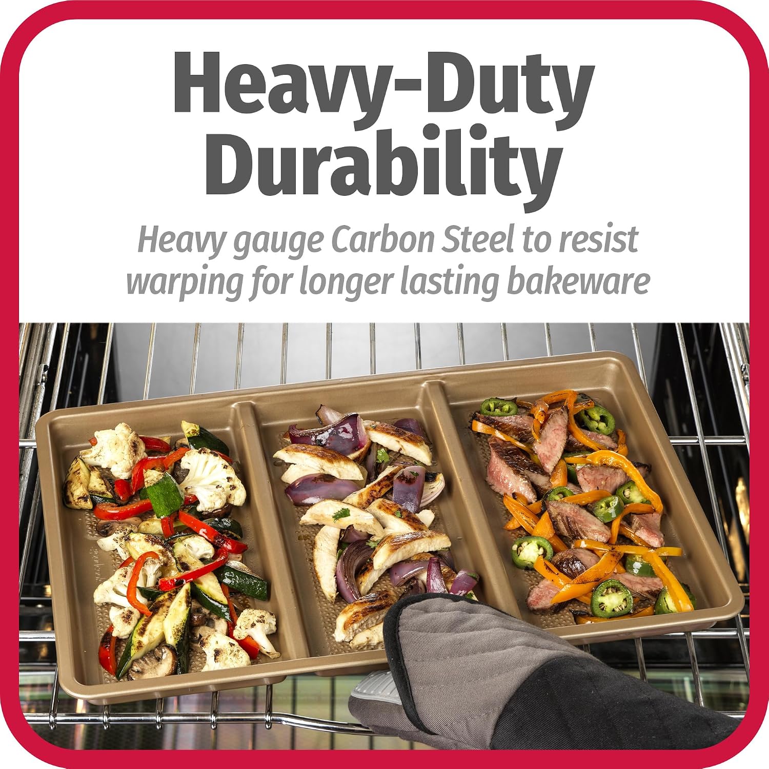 GoodCook 11 x 17-Inch Non-Stick Divided Sheet Pan – 3-in-1 Textured Cooking Pan, Baking Dish, Scratch-Resistant Carbon Steel Oven Pan for Meal Prepping & Dinners - Image 4