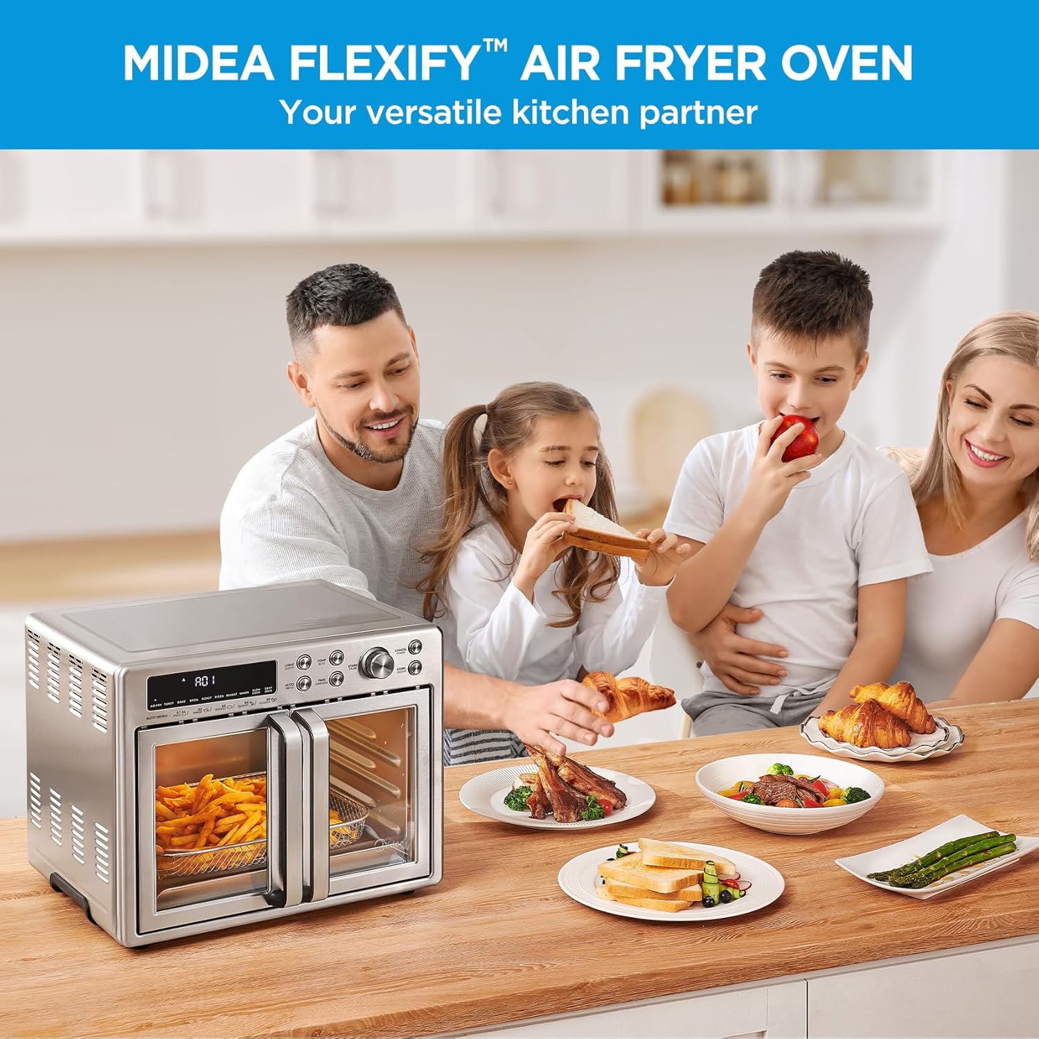 Midea Flexify Classic French Door Toaster Oven Air Fryer Combo, 10-in-1 Large Capacity 26.4 QT Countertop Oven, 25% Faster Cooking and 90% Less Oil, Stainless Steel - Image 10