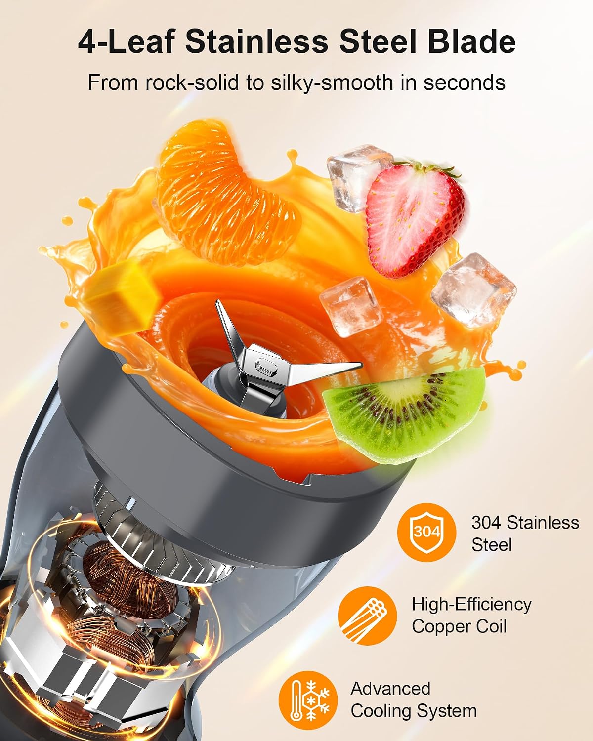 Smoothie Blender, 650W Personal Blenders for Shakes and Smoothies with Grinder Cup & 2 BPA-Free Portable Cups (20oz+14oz), Portable Blender for Juices, Smoothies Maker for Kitchen, Blue - Image 2