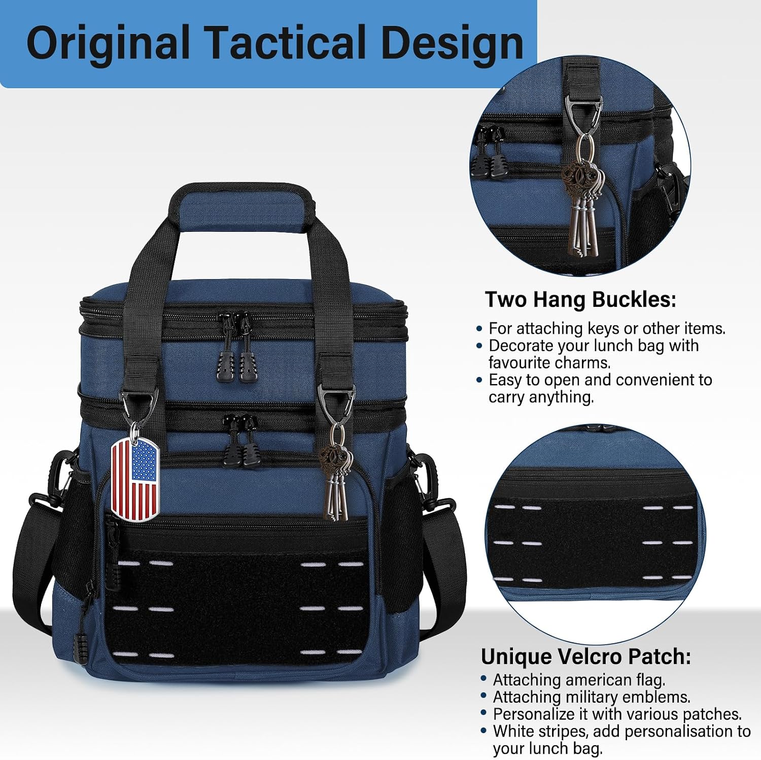 Lunch Box Cooler Bag - Insulated Tactical Lunchbox for Men - Large Lunch Pail Kit for Adults Work Outdoor Shifts Trips Blue 16L - Image 2