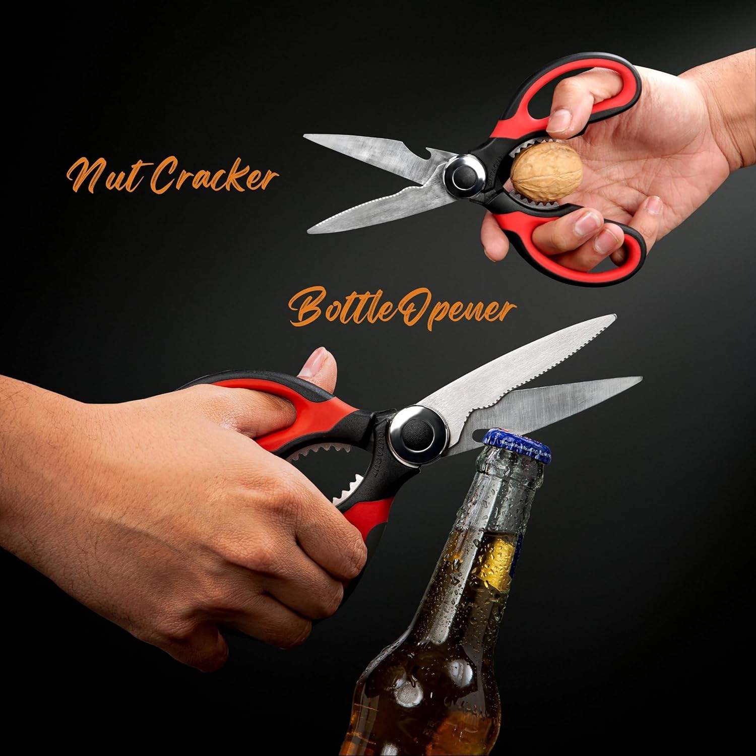 Kitchen Scissors Stainless Steel Sharp Blades with Cushioned Soft TPR Grip for Easy Handling – Heavy Duty Multipurpose Scissors for Meat, Chicken, Fish, Vegetables, & Herbs – Bottle Opener - Image 5