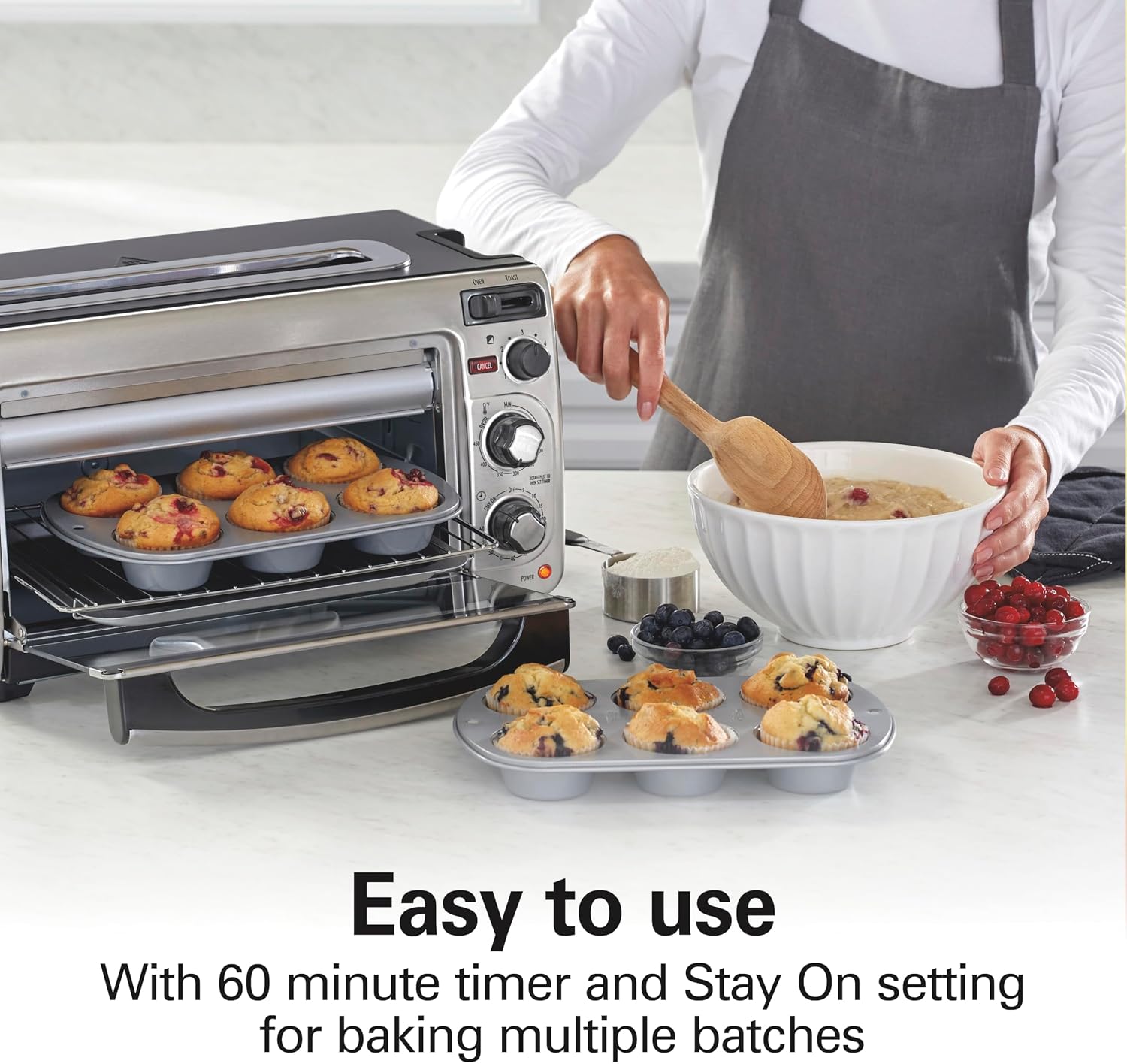 Hamilton Beach 2-in-1 Countertop Toaster Oven and Long Slot 2 Slice Toaster, 60 Minute Timer and Automatic Shut Off, Shade Selector, Stainless Steel (31156) - Image 4