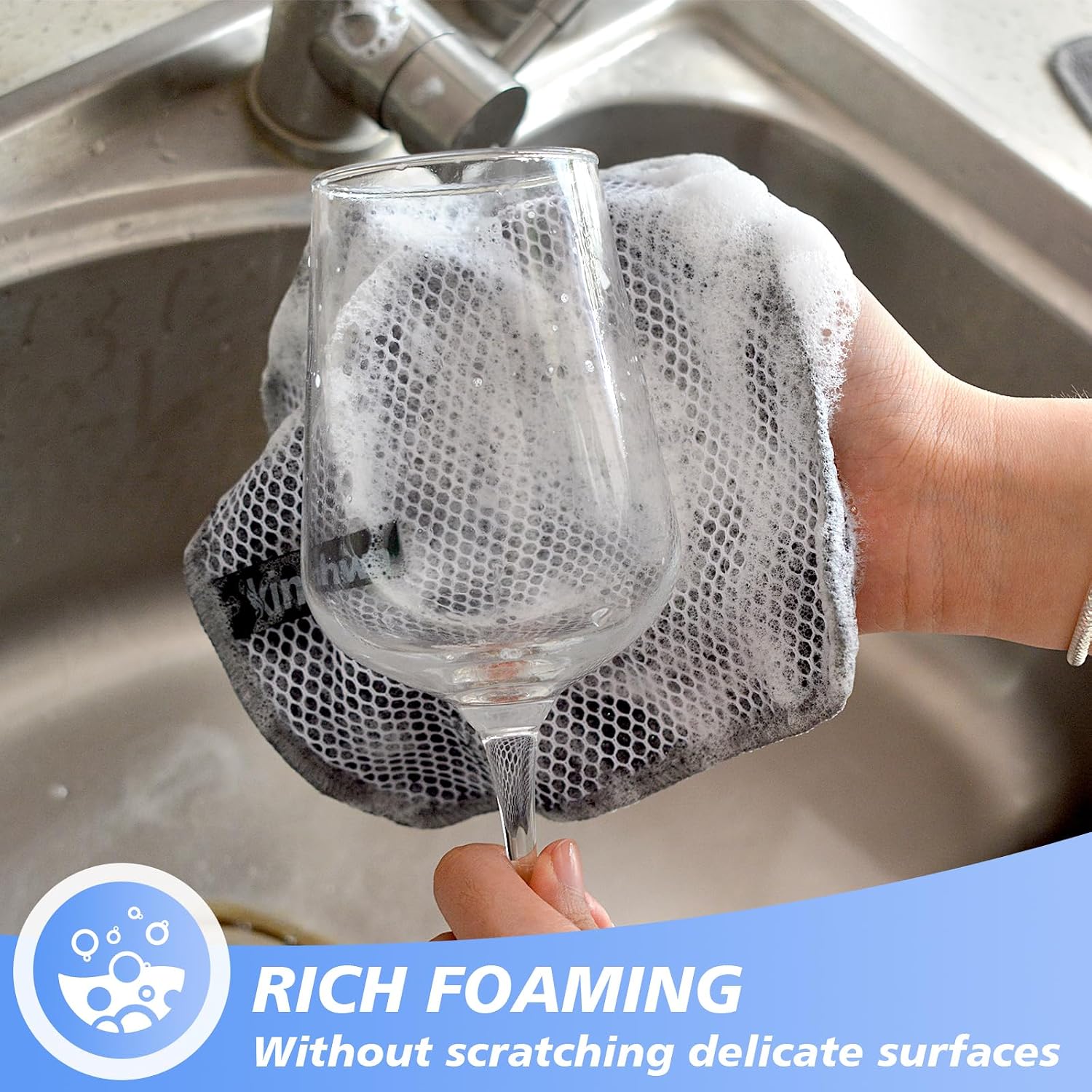KinHwa Kitchen Washcloths for Dishes Absorbent Microfiber Dish Cloths Quick Dry Dish Rags with Poly Scour Scrub Side Ideal for Kitchen Cleaning (Gray, 7inchx7inch 9 Pack) - Image 3